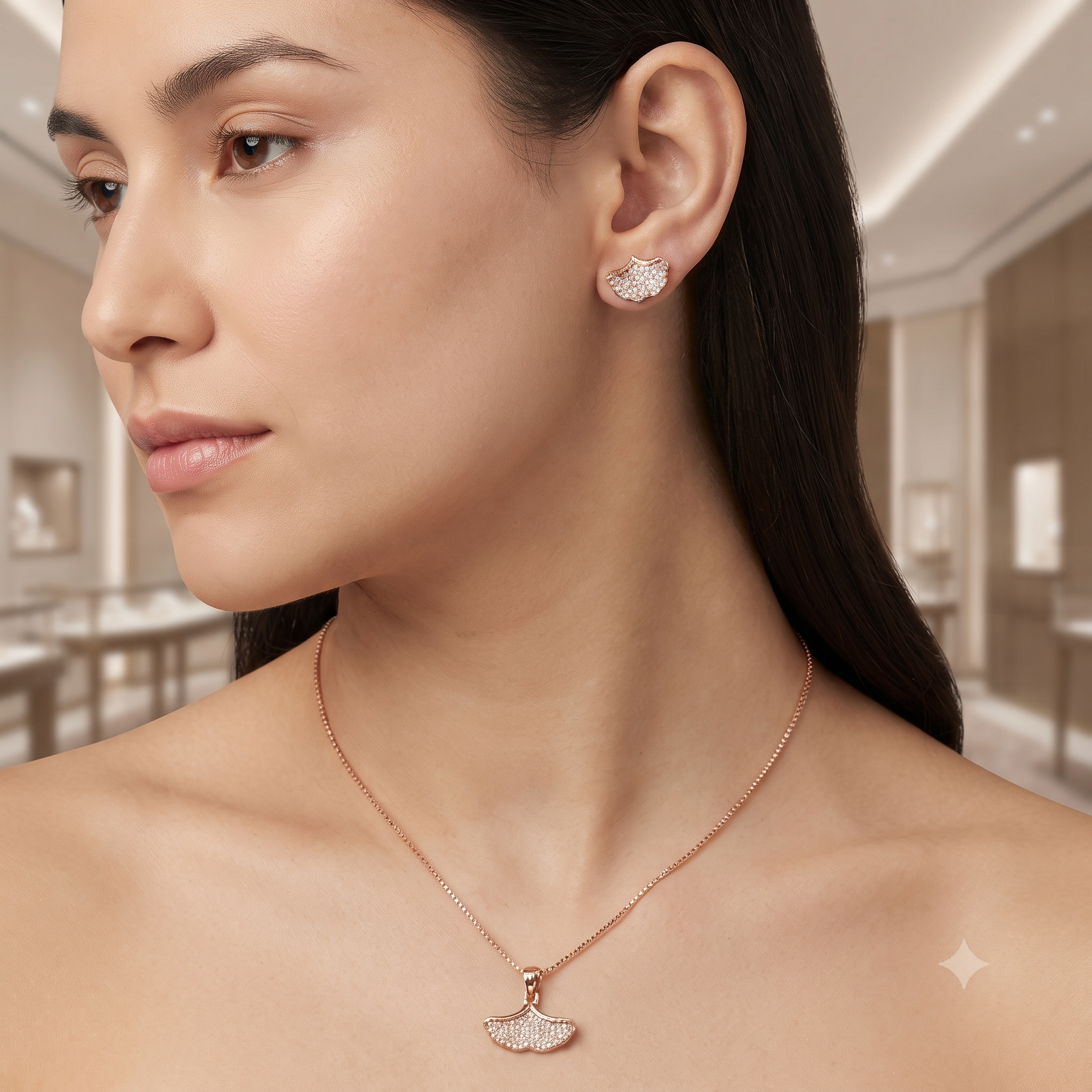 Rose Gold Leaf Jewelry Set