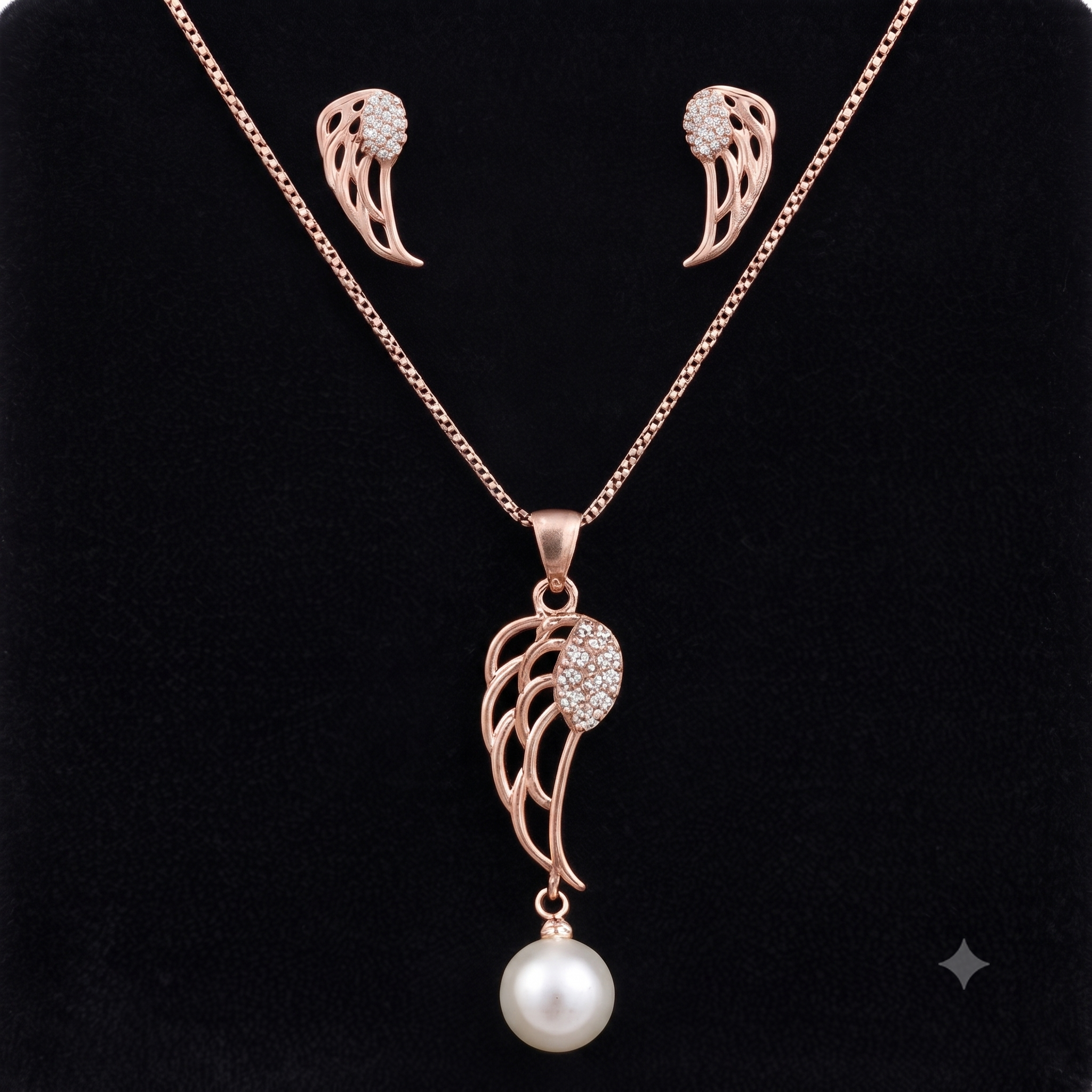 Rose Gold Pearl Drop Stone studded pendant set