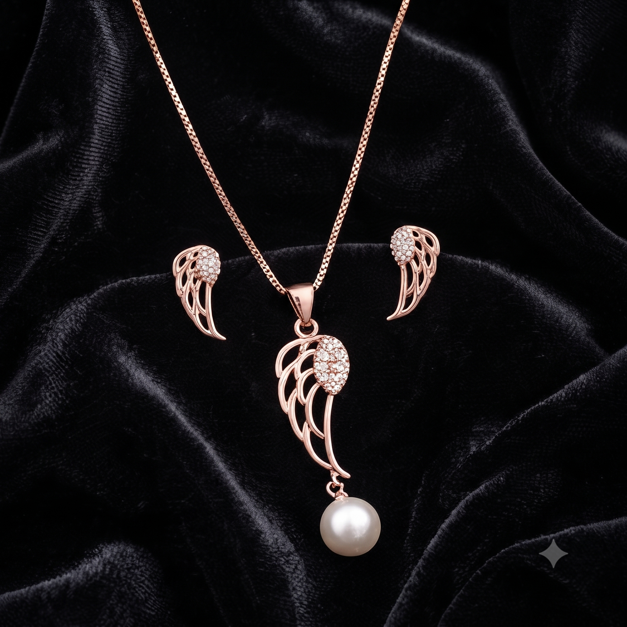 Rose Gold Pearl Drop Stone studded pendant set