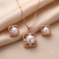 Vintage Filigree Rose Gold Pearl Jewelry Set