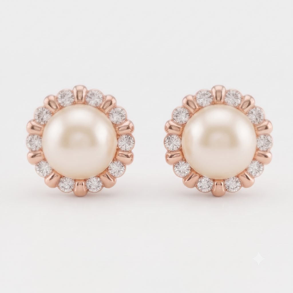 Rose Gold Pearl Blossom Stud Earrings