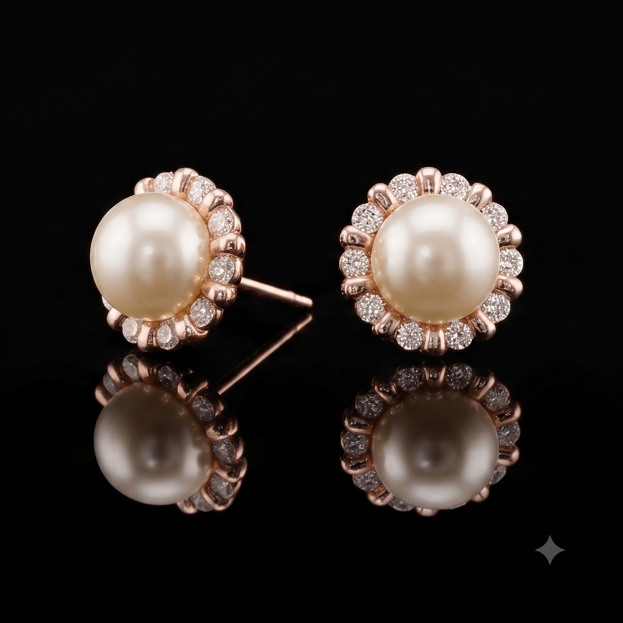 Rose Gold Pearl Blossom Stud Earrings