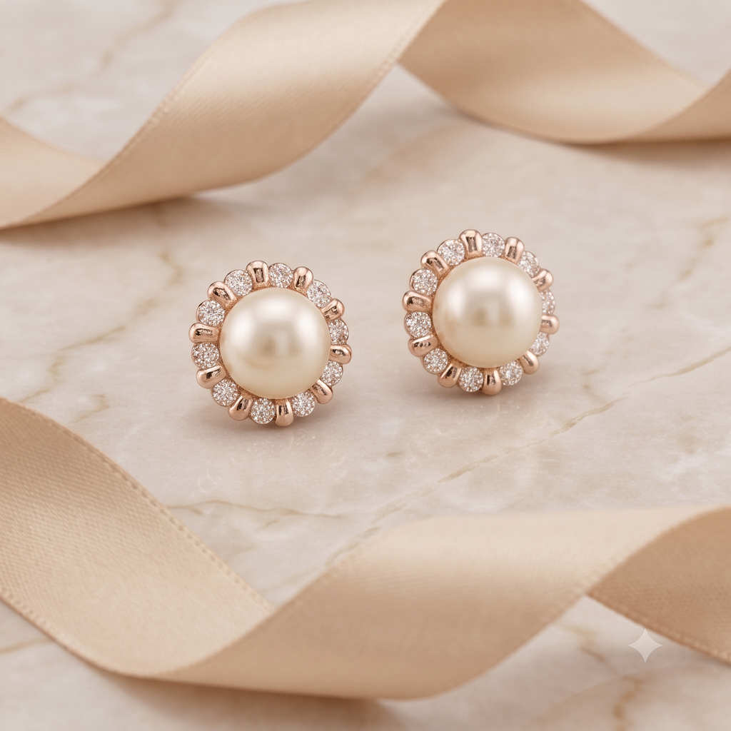 Rose Gold Pearl Blossom Stud Earrings