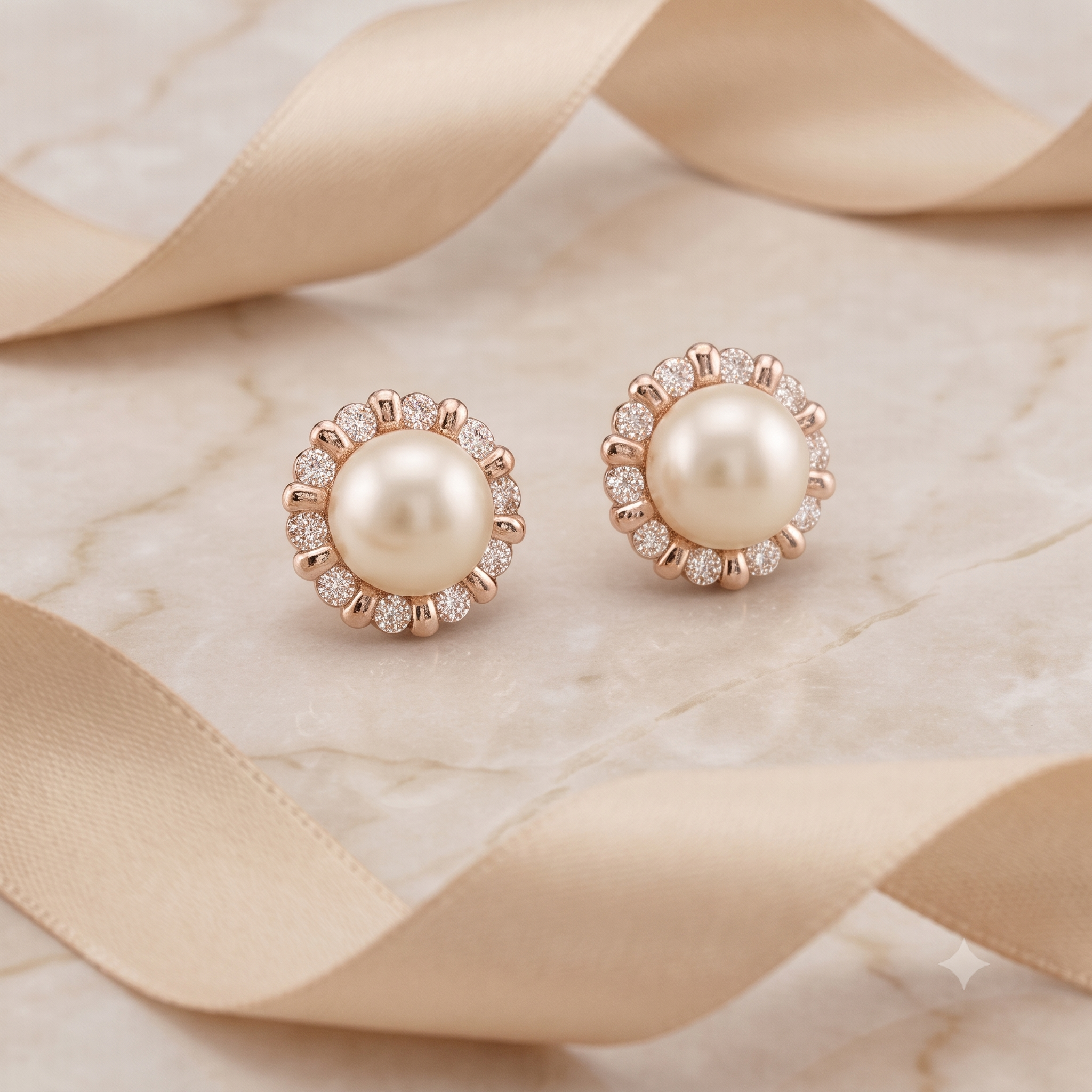 Rose Gold Pearl Blossom Stud Earrings