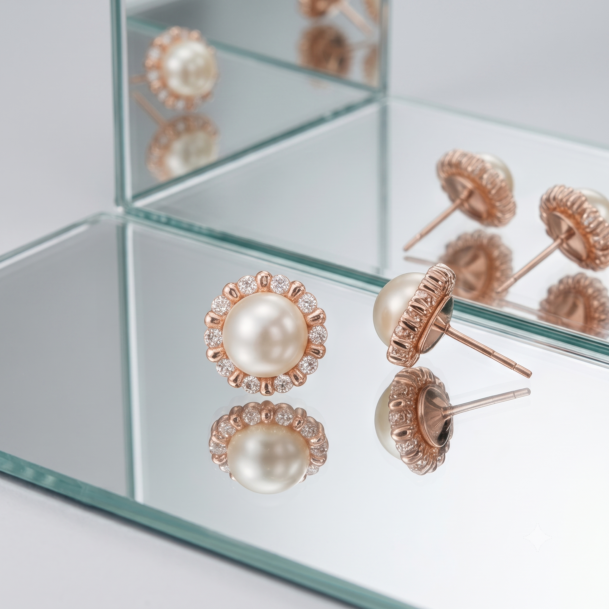 Rose Gold Pearl Blossom Stud Earrings
