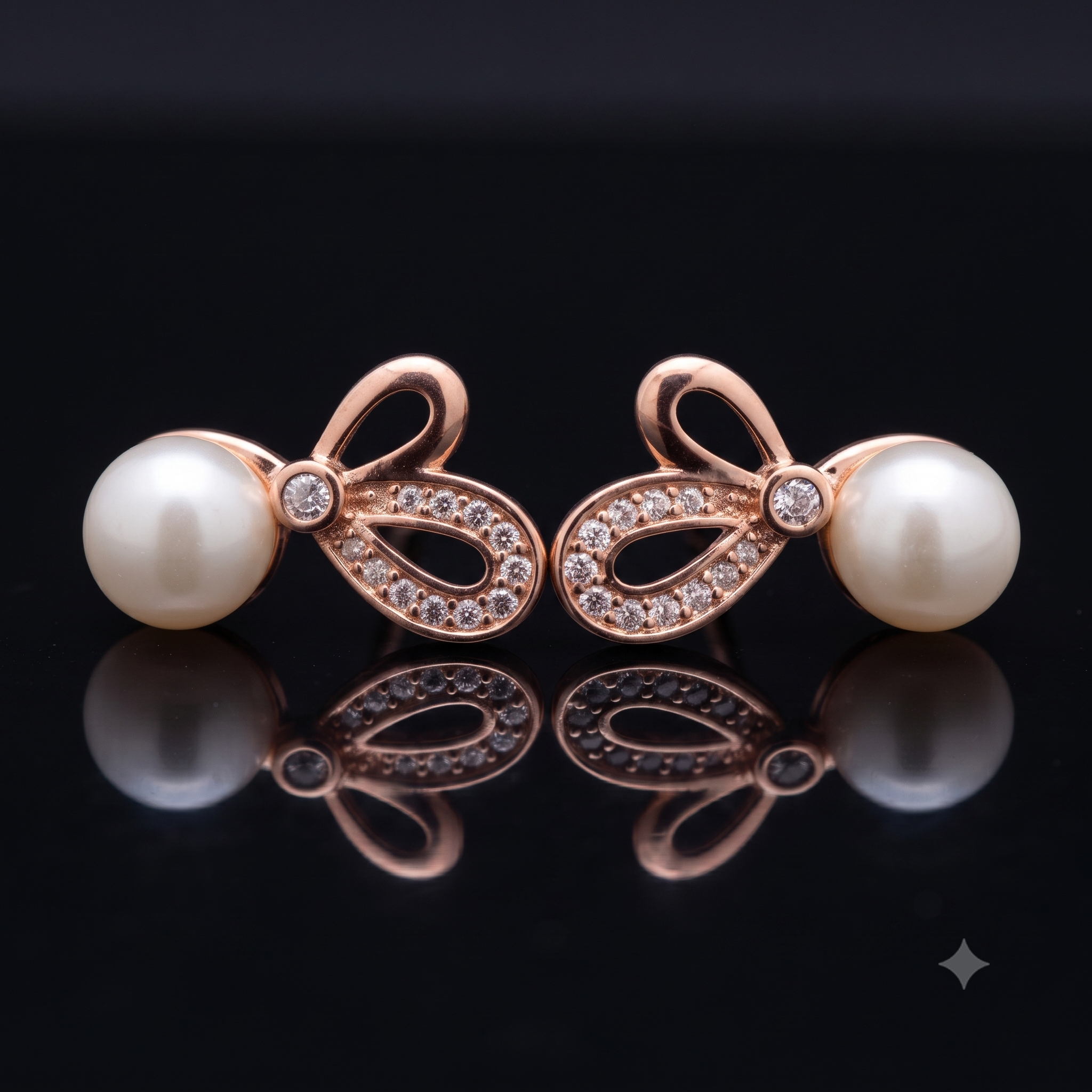 Rose Gold Pearl Bow Stud Earrings