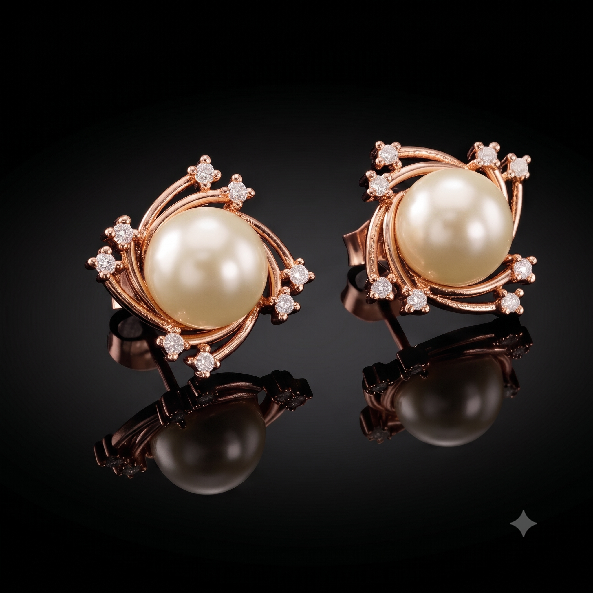 Rose Gold Pearl Halo Stud Earrings