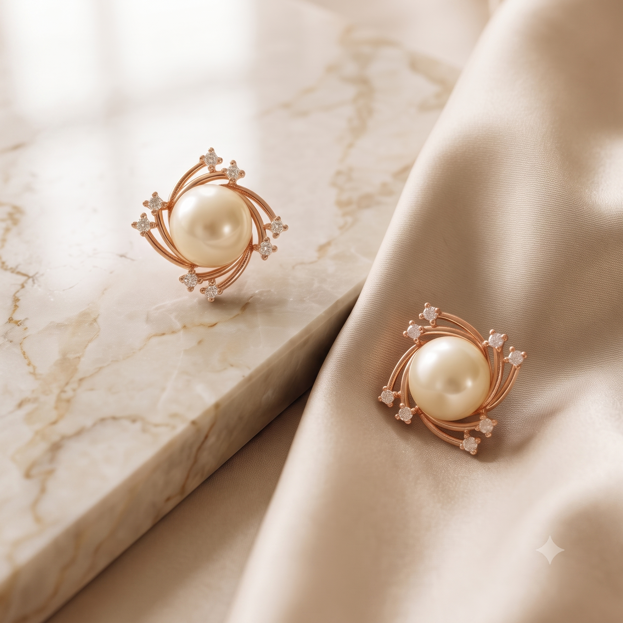 Rose Gold Pearl Halo Stud Earrings