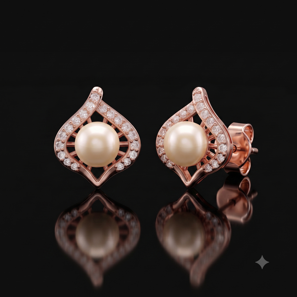 Rose Gold Pearl Stud Earrings