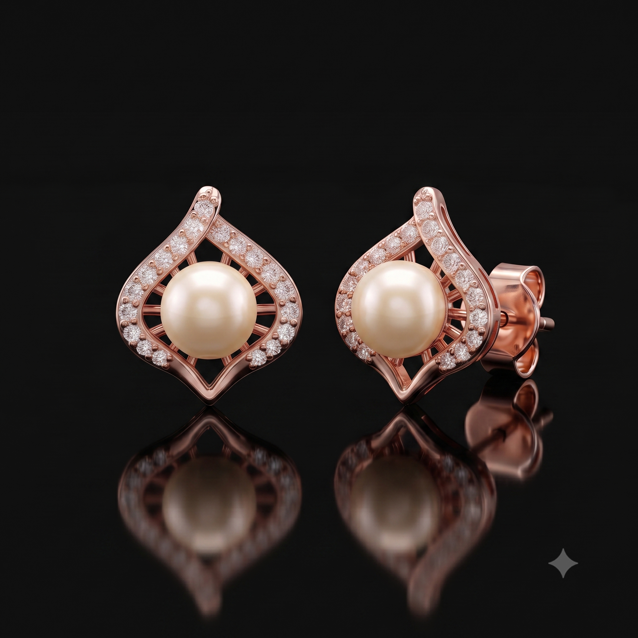 Rose Gold Pearl Stud Earrings
