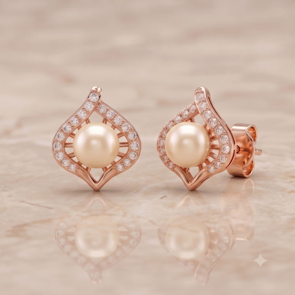 Rose Gold Pearl Stud Earrings