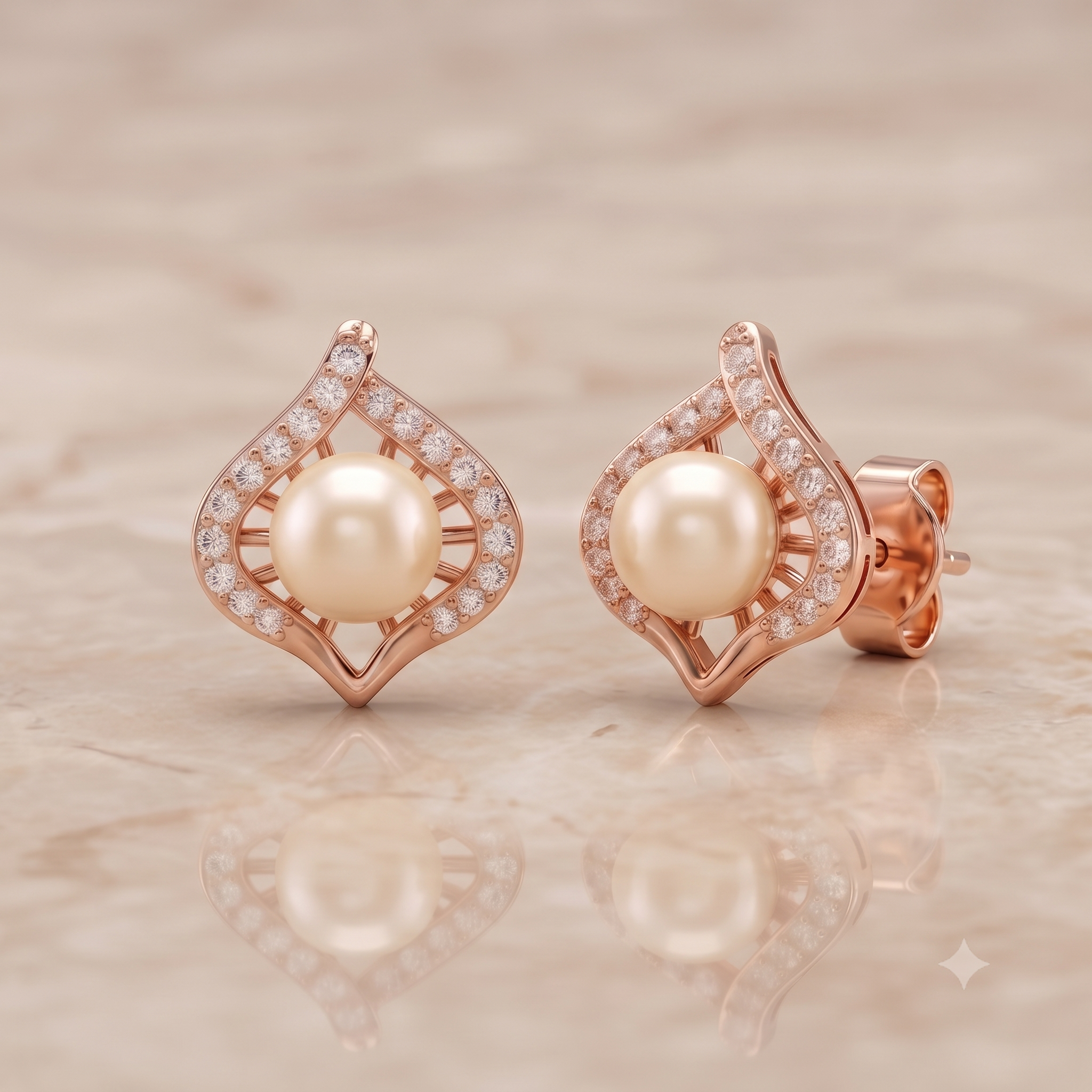 Rose Gold Pearl Stud Earrings