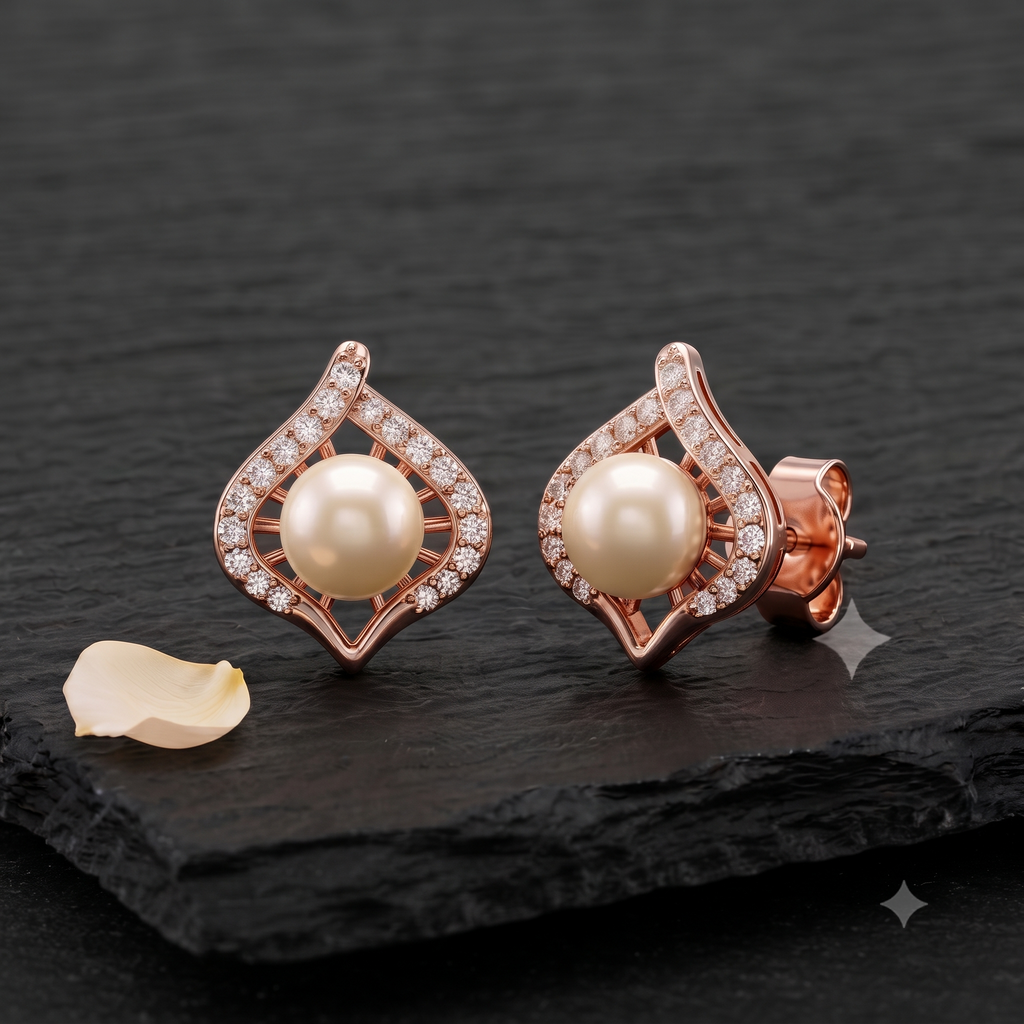 Rose Gold Pearl Stud Earrings