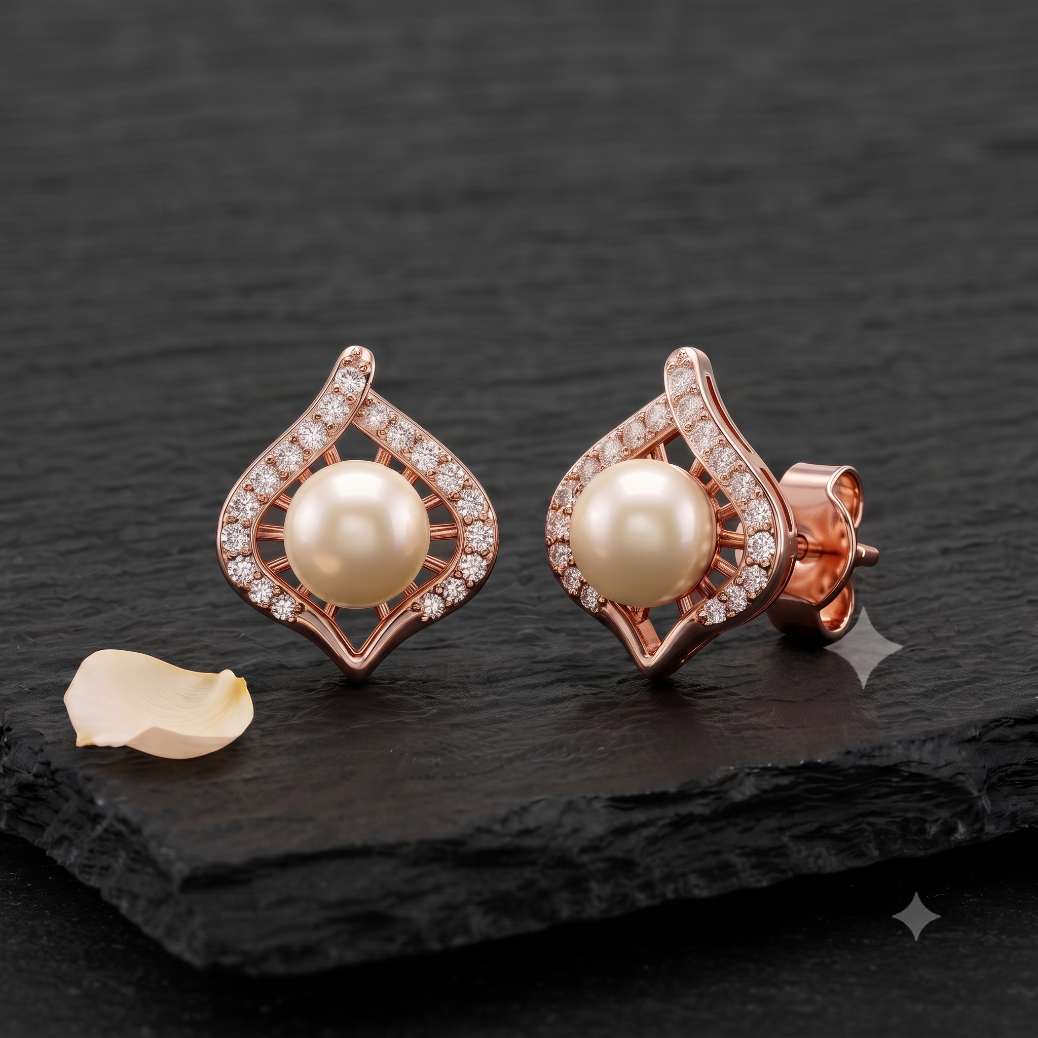 Rose Gold Pearl Stud Earrings