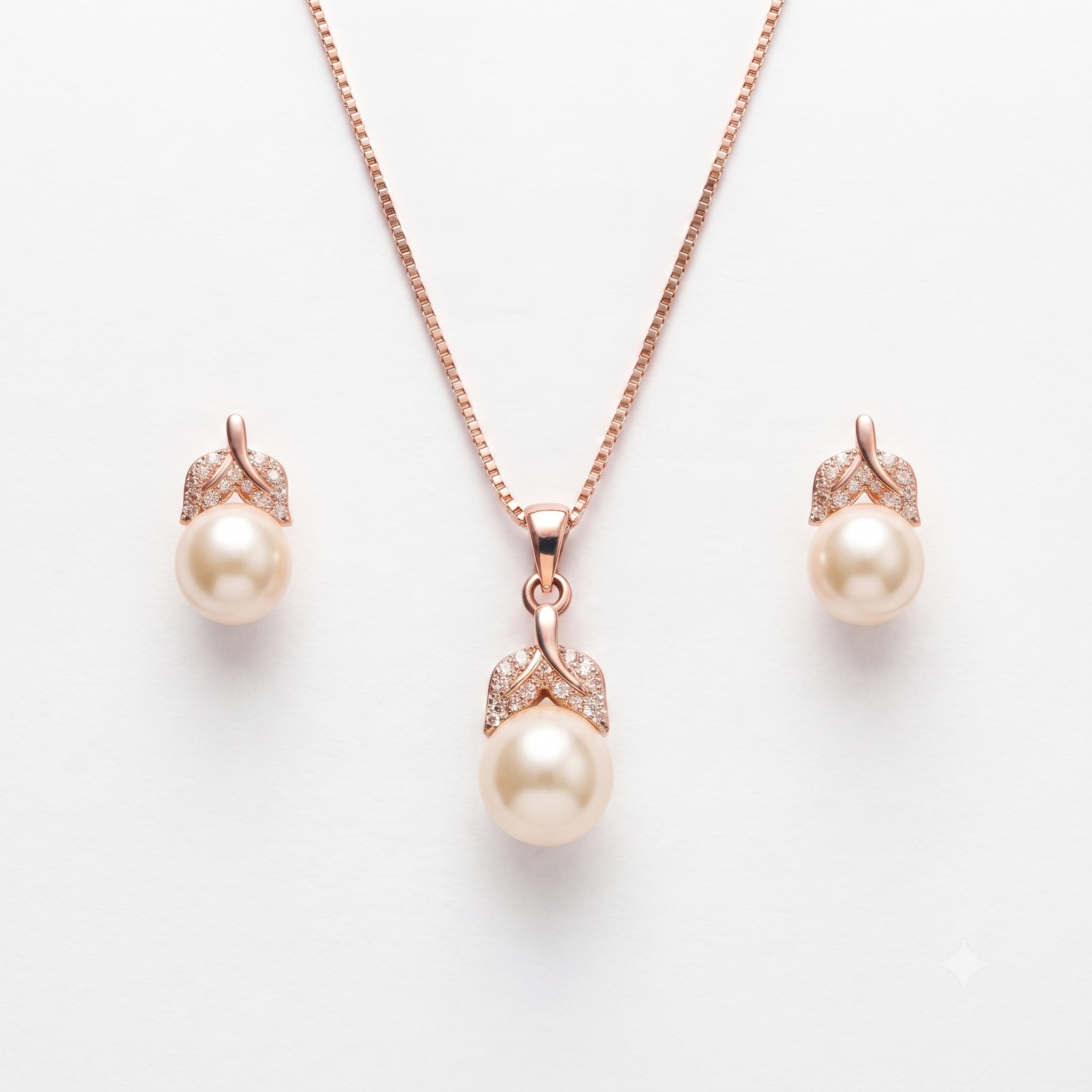 Rose Gold Pearl Drop Necklace & Earrings Set