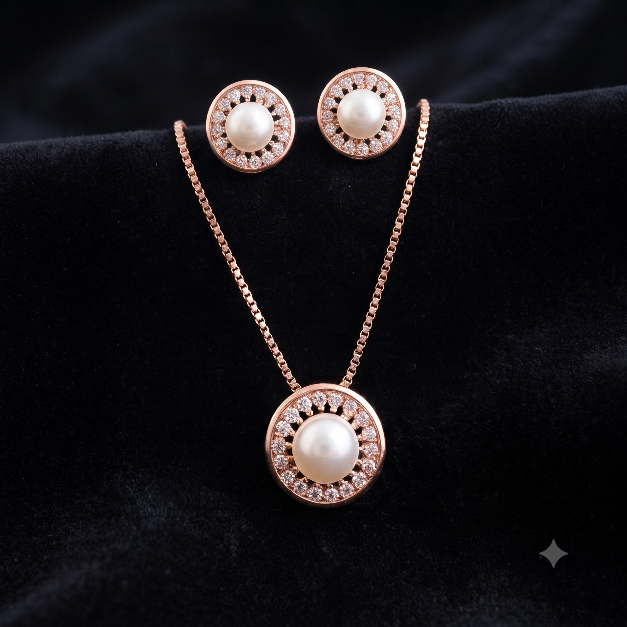 Rose Gold Pearl Halo Jewelry Set