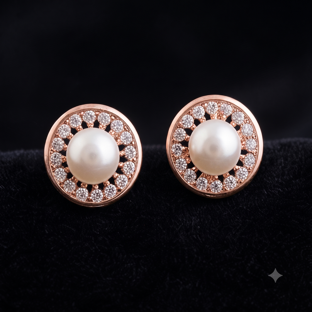 Rose Gold Pearl Halo Jewelry Set