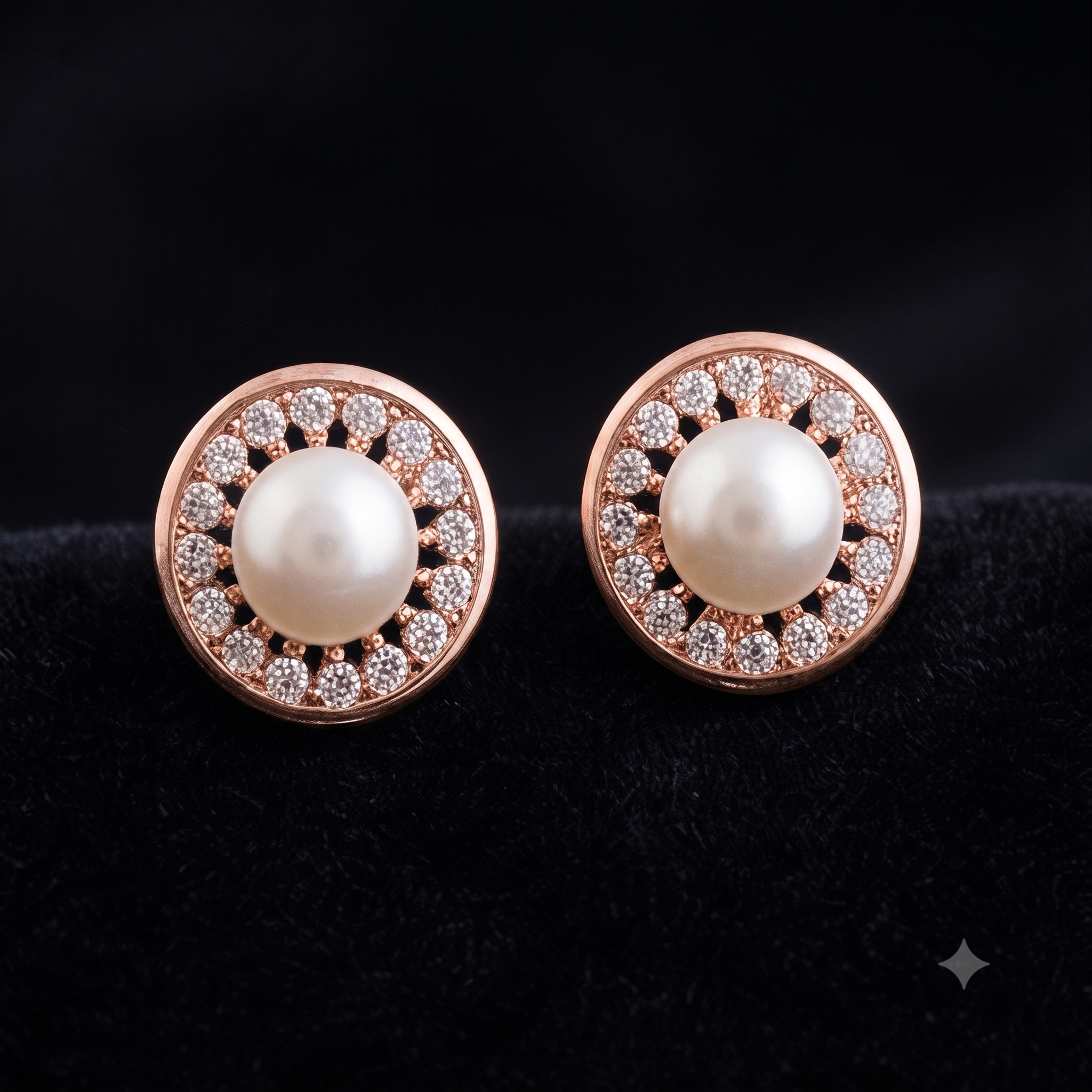 Rose Gold Pearl Halo Jewelry Set