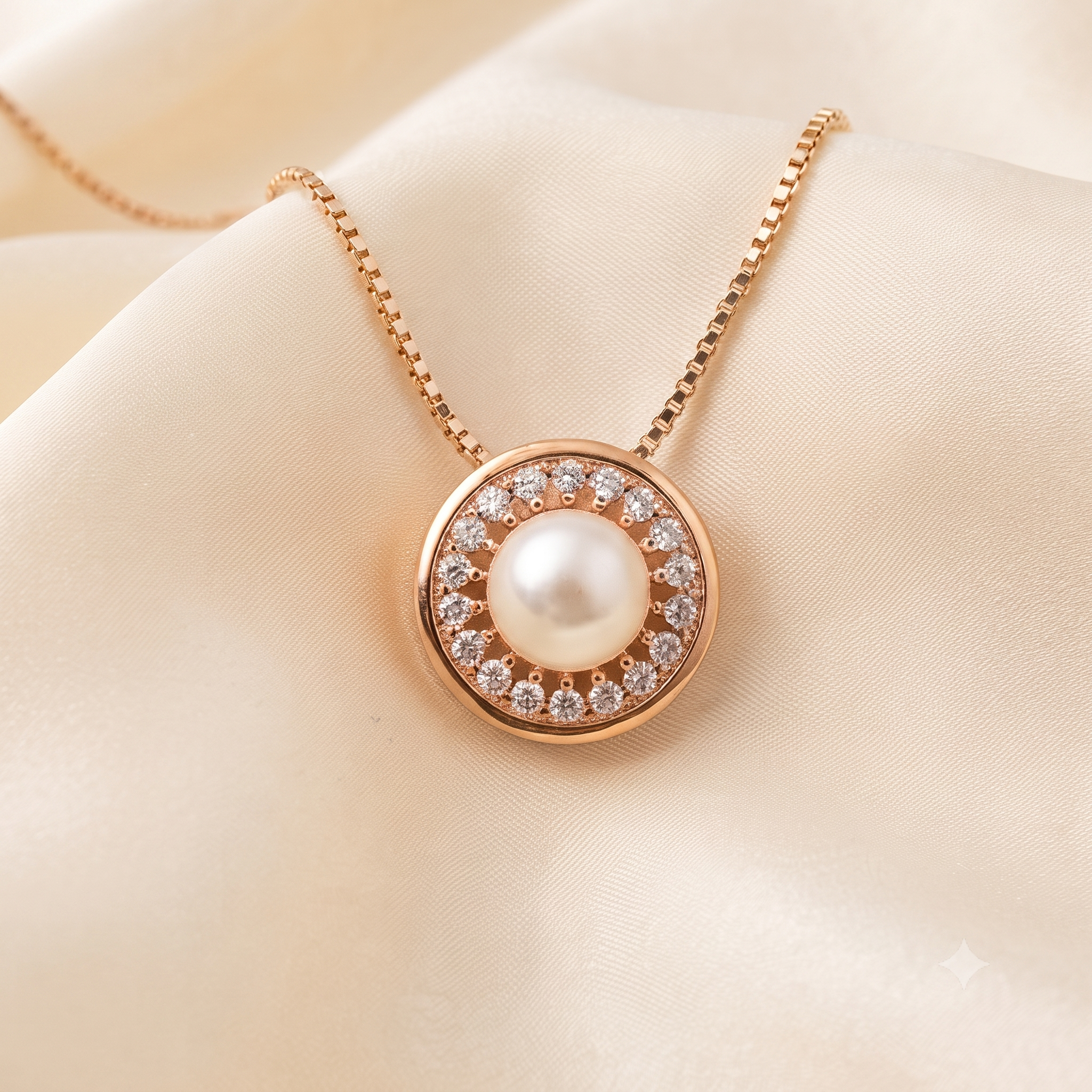 Rose Gold Pearl Halo Jewelry Set