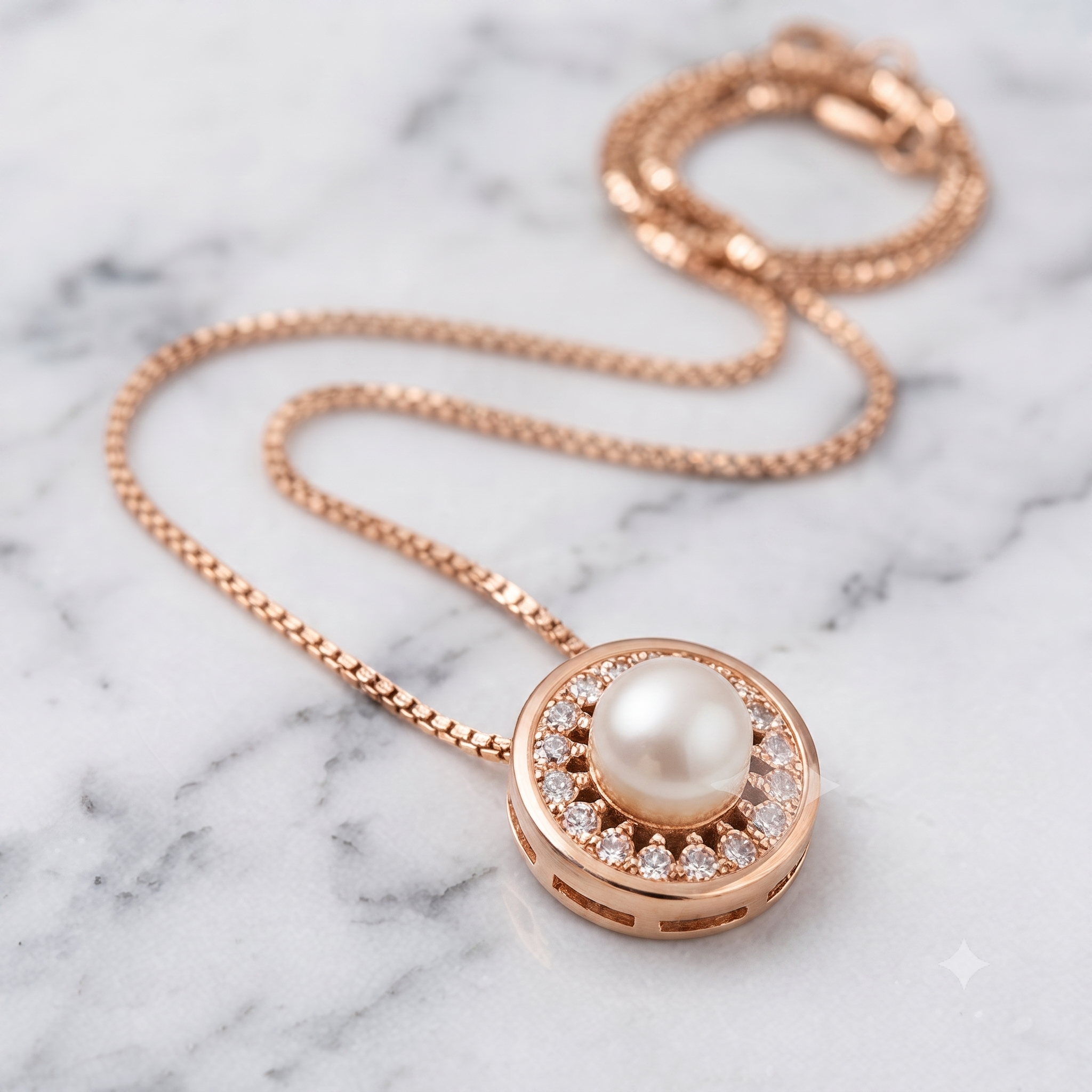 Rose Gold Pearl Halo Jewelry Set