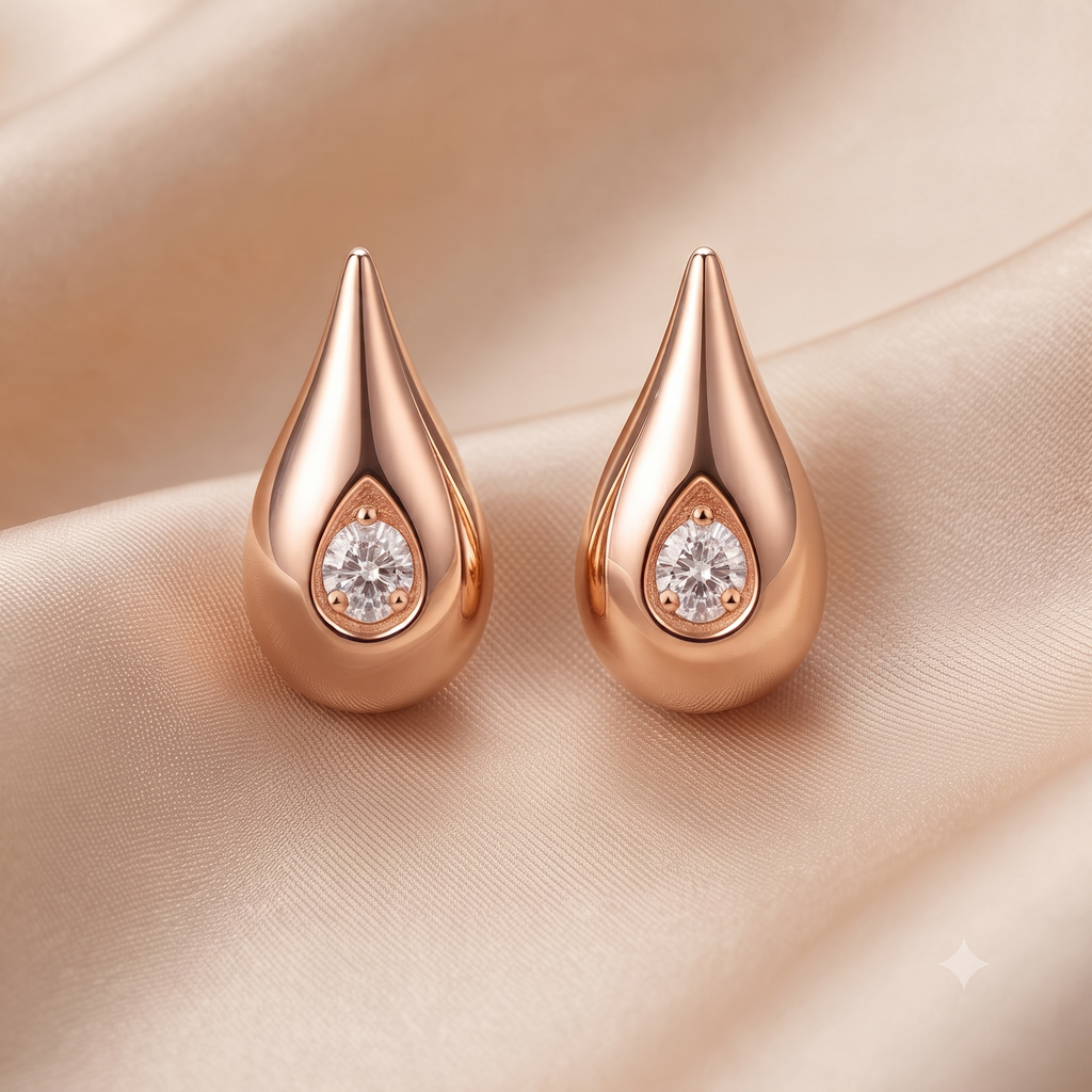 Rose Gold Teardrop Stud Earrings