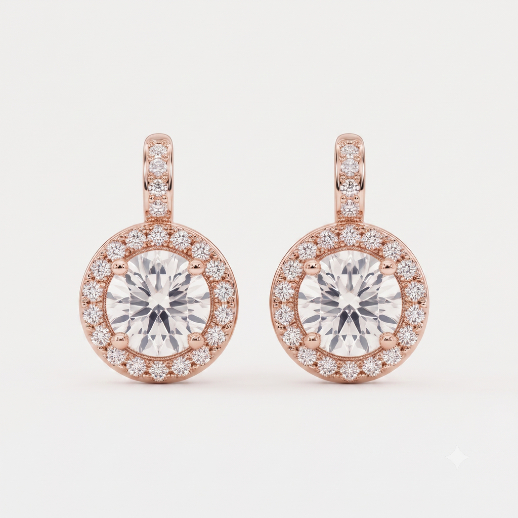 Rose Gold Halo Round Cut Earrings