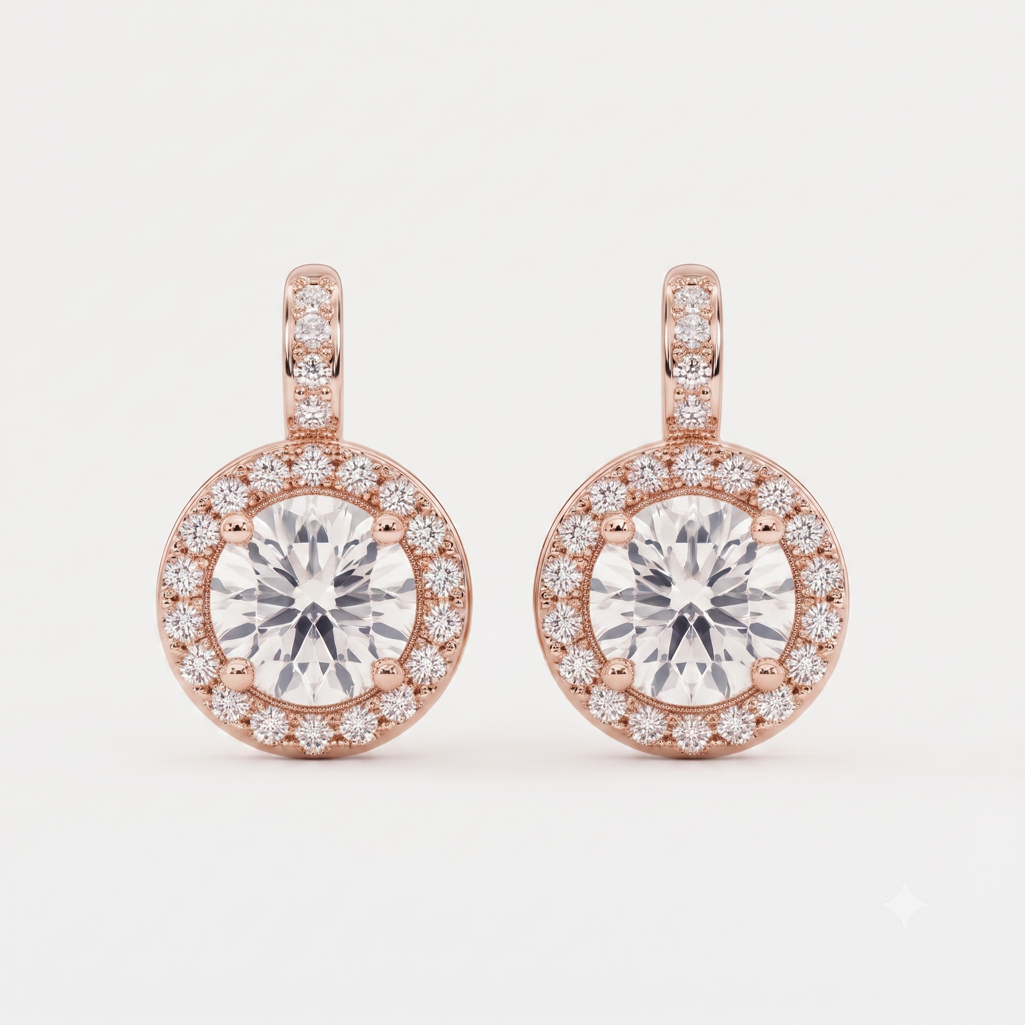 Rose Gold Halo Round Cut Earrings