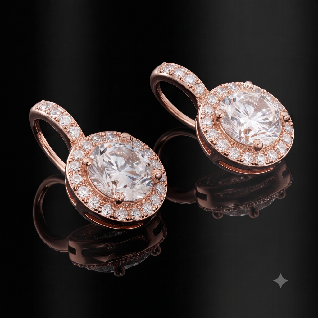 Rose Gold Halo Round Cut Earrings