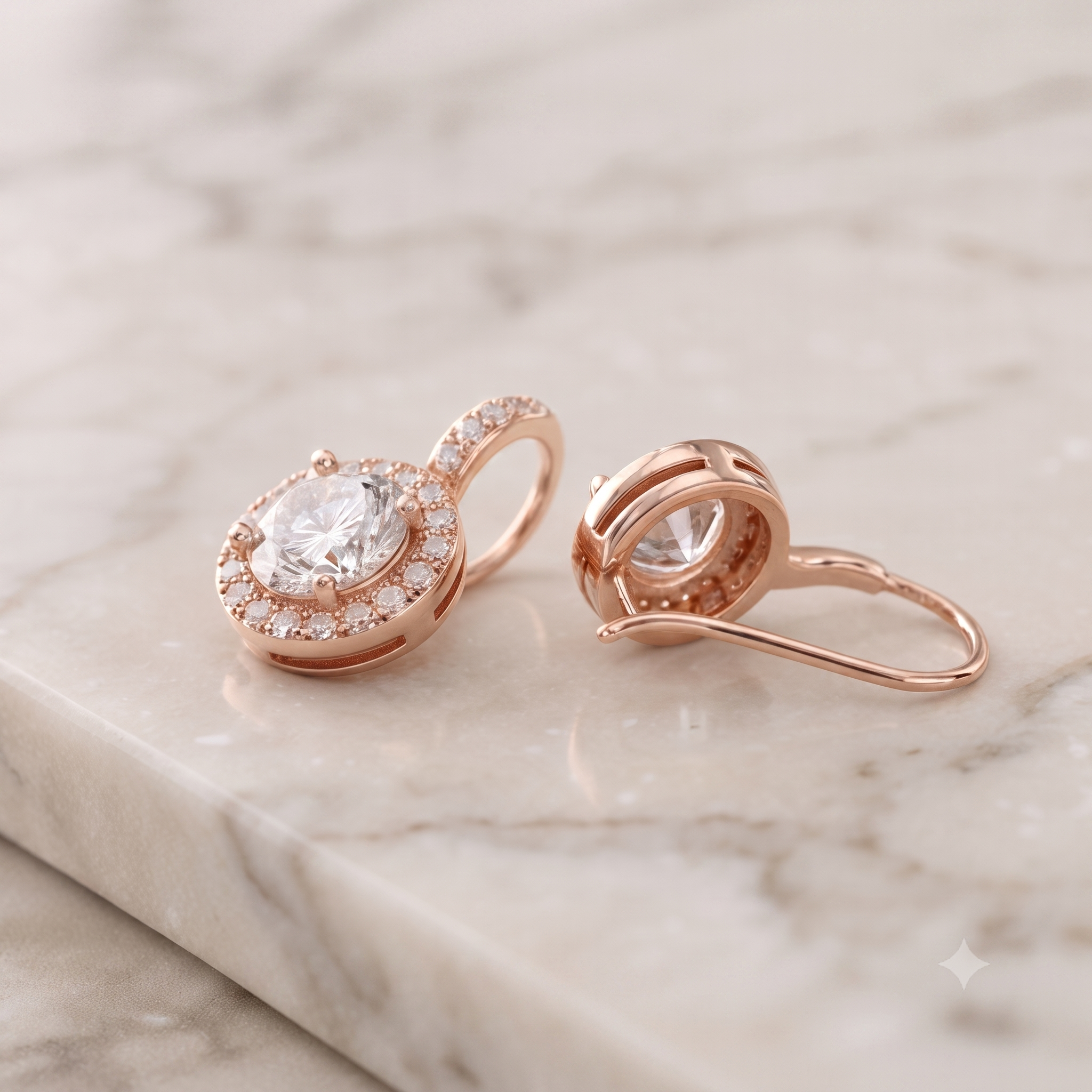 Rose Gold Halo Round Cut Earrings