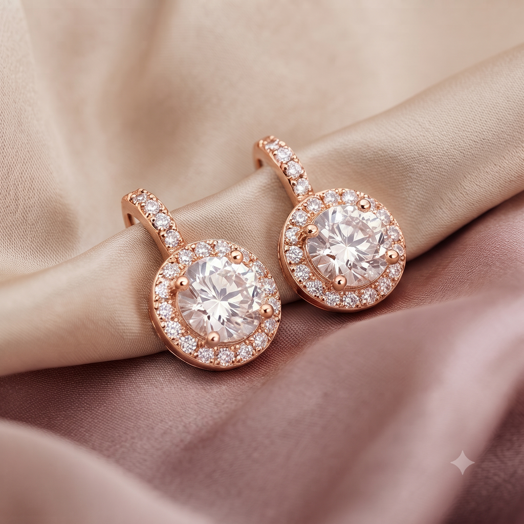 Rose Gold Halo Round Cut Earrings