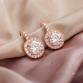 Rose Gold Halo Round Cut Earrings