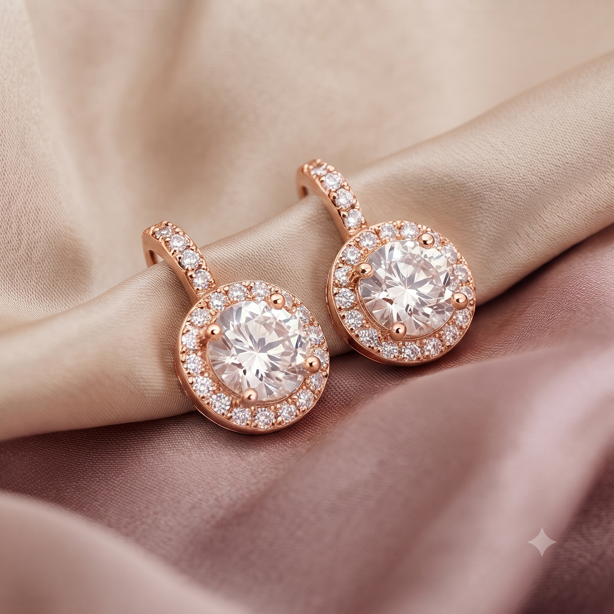 Rose Gold Halo Round Cut Earrings
