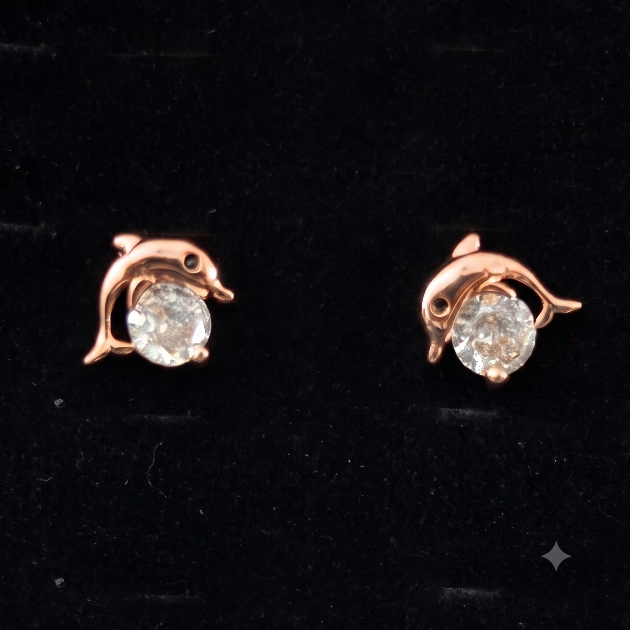 Rose Gold Dolphin Crystal Stud Earrings