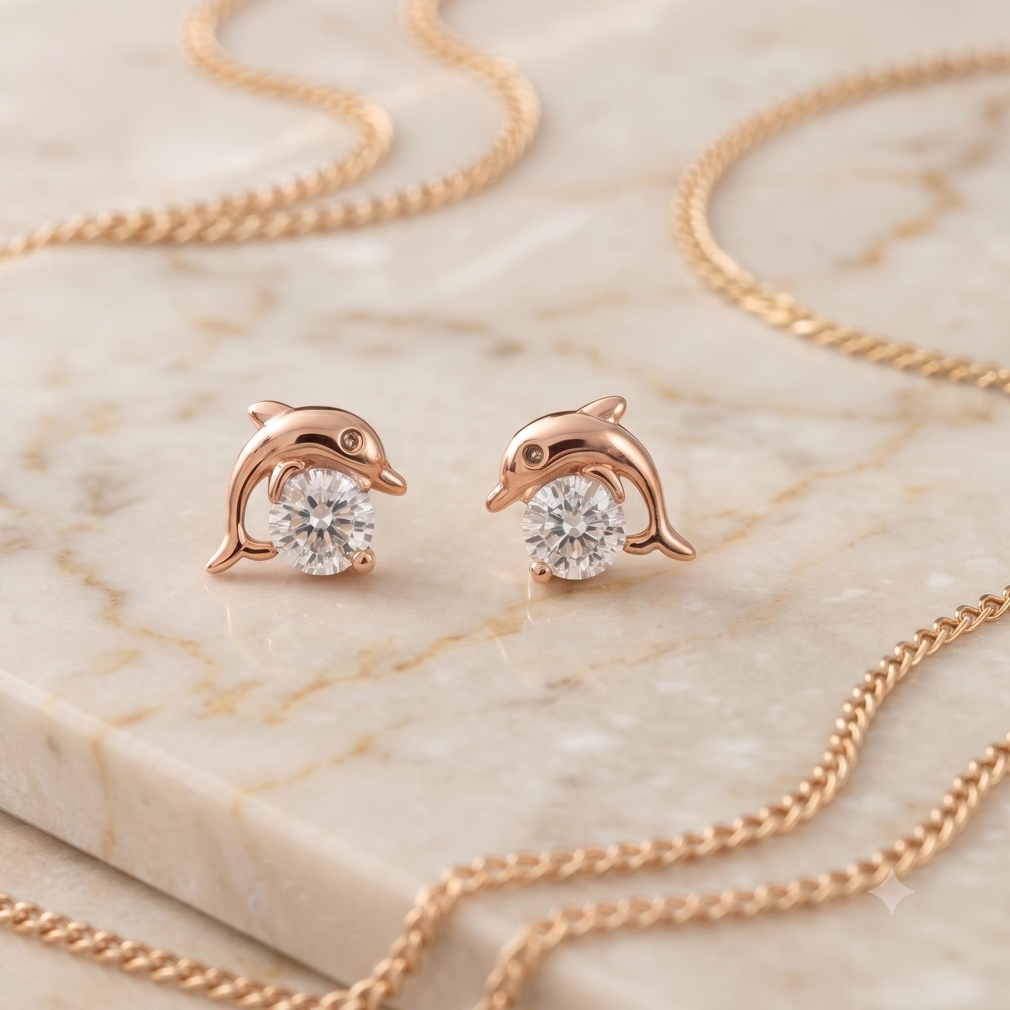 Rose Gold Dolphin Crystal Stud Earrings