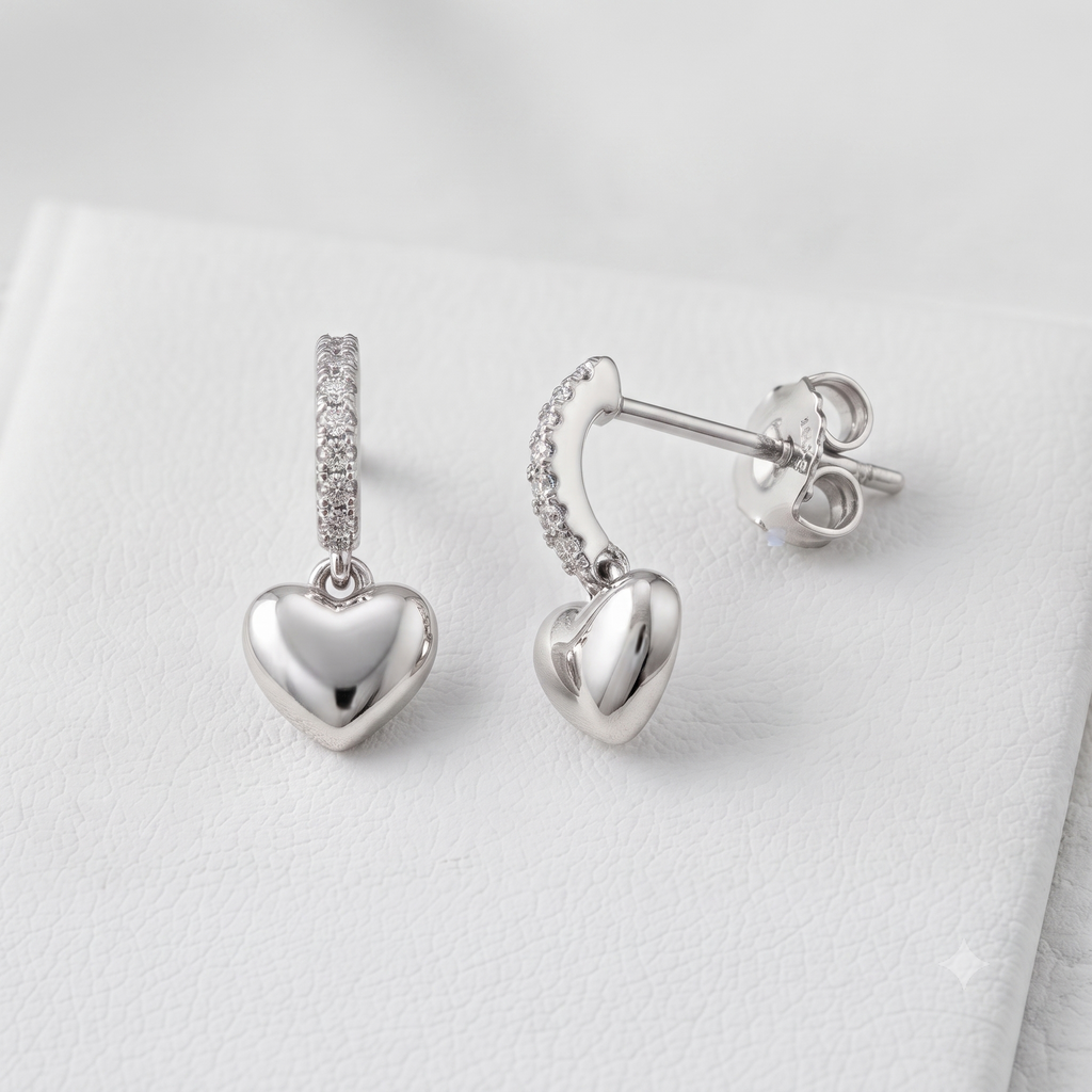 Silver Heart Hoop Earrings