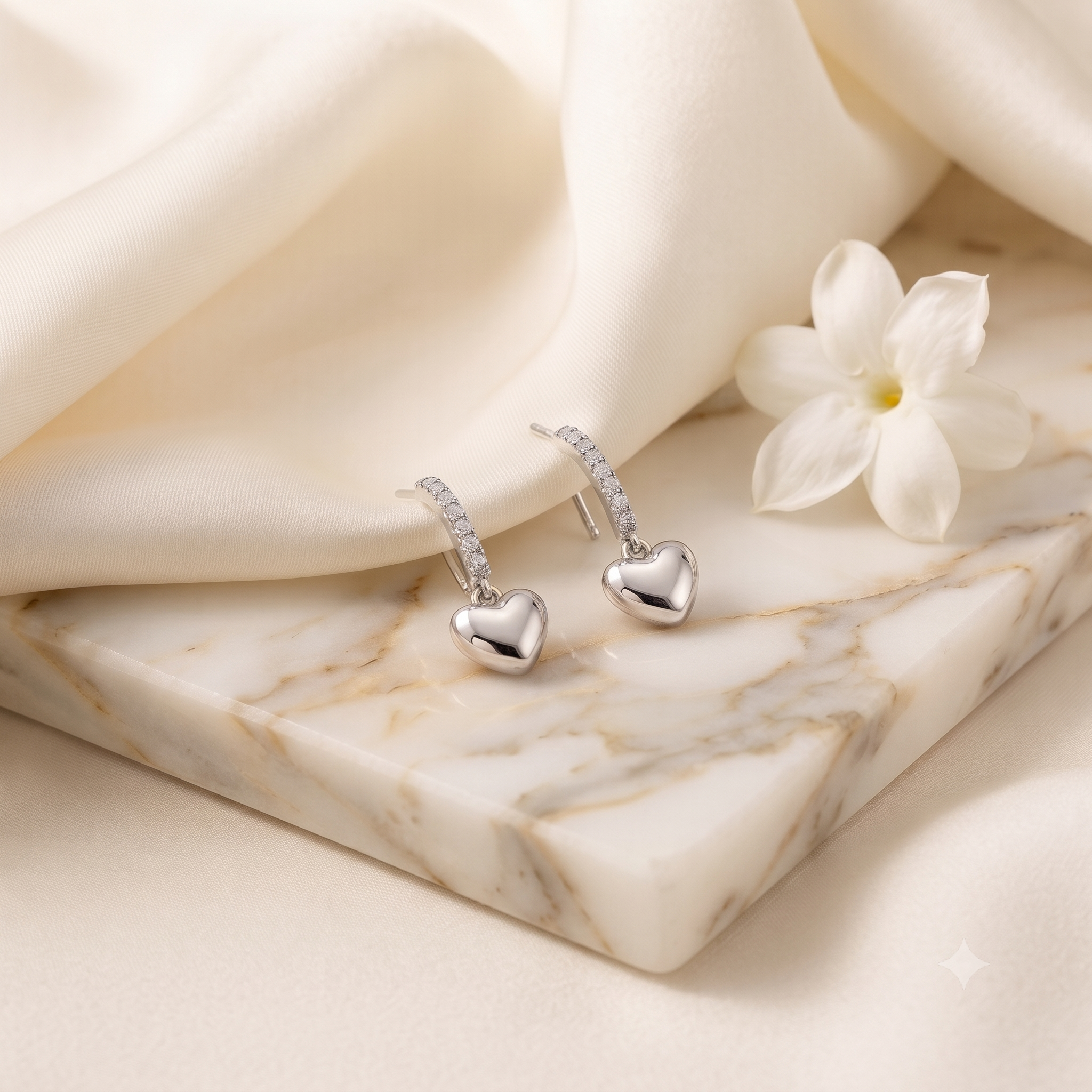 Silver Heart Hoop Earrings
