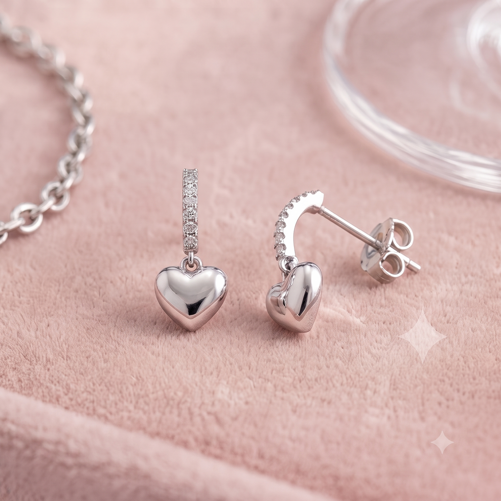 Silver Heart Hoop Earrings
