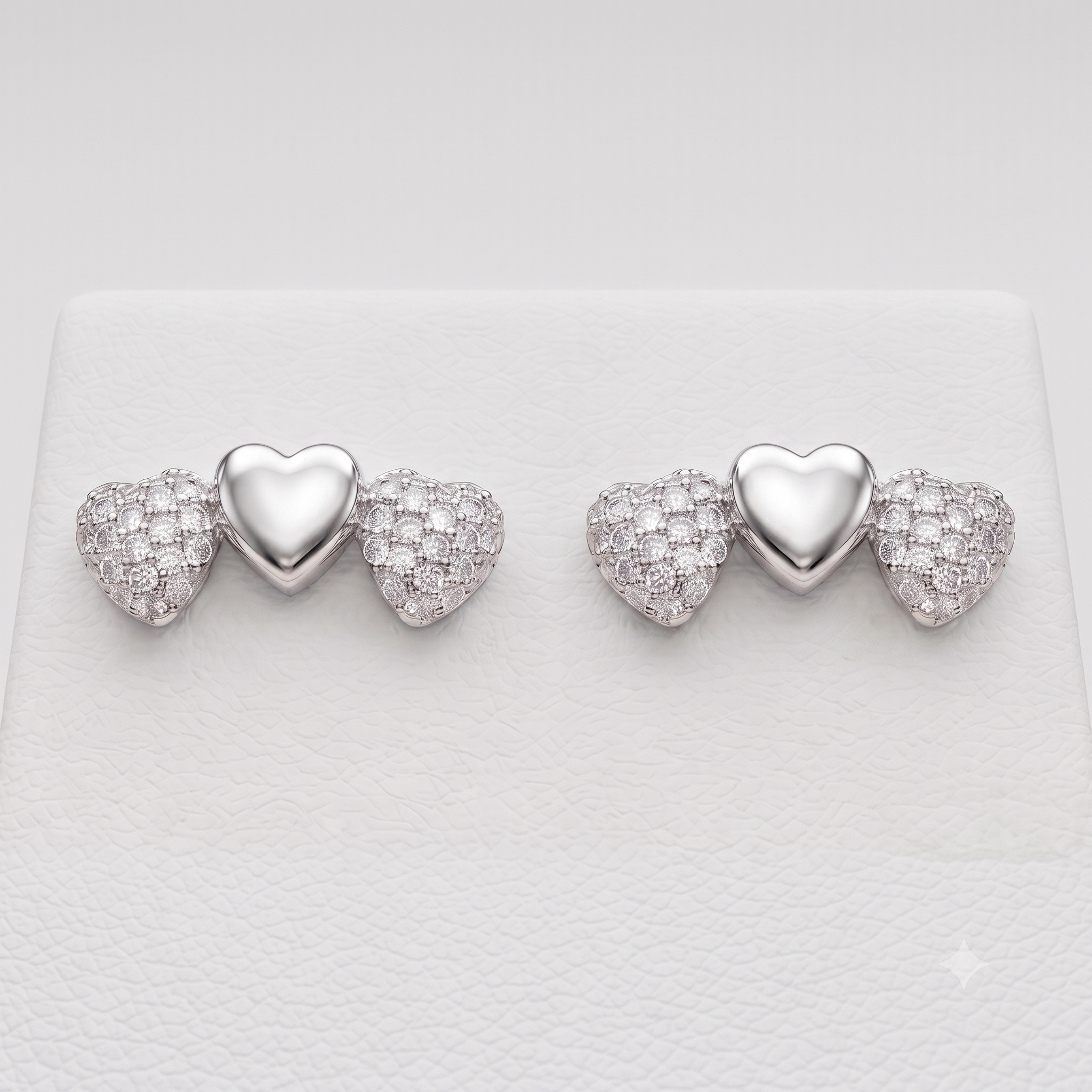 Silver Triple Heart Stud Earrings