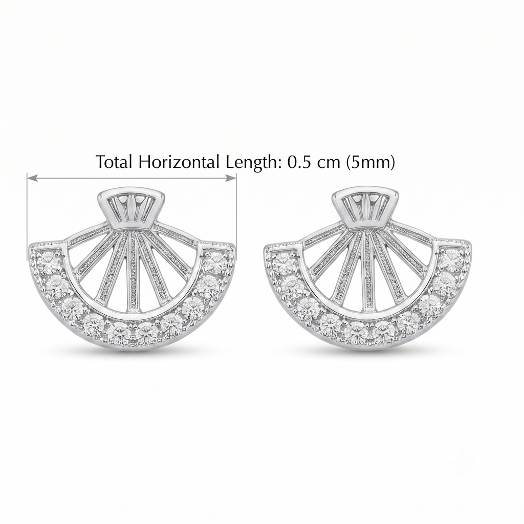 Silver Fan Crystal Stud Earrings
