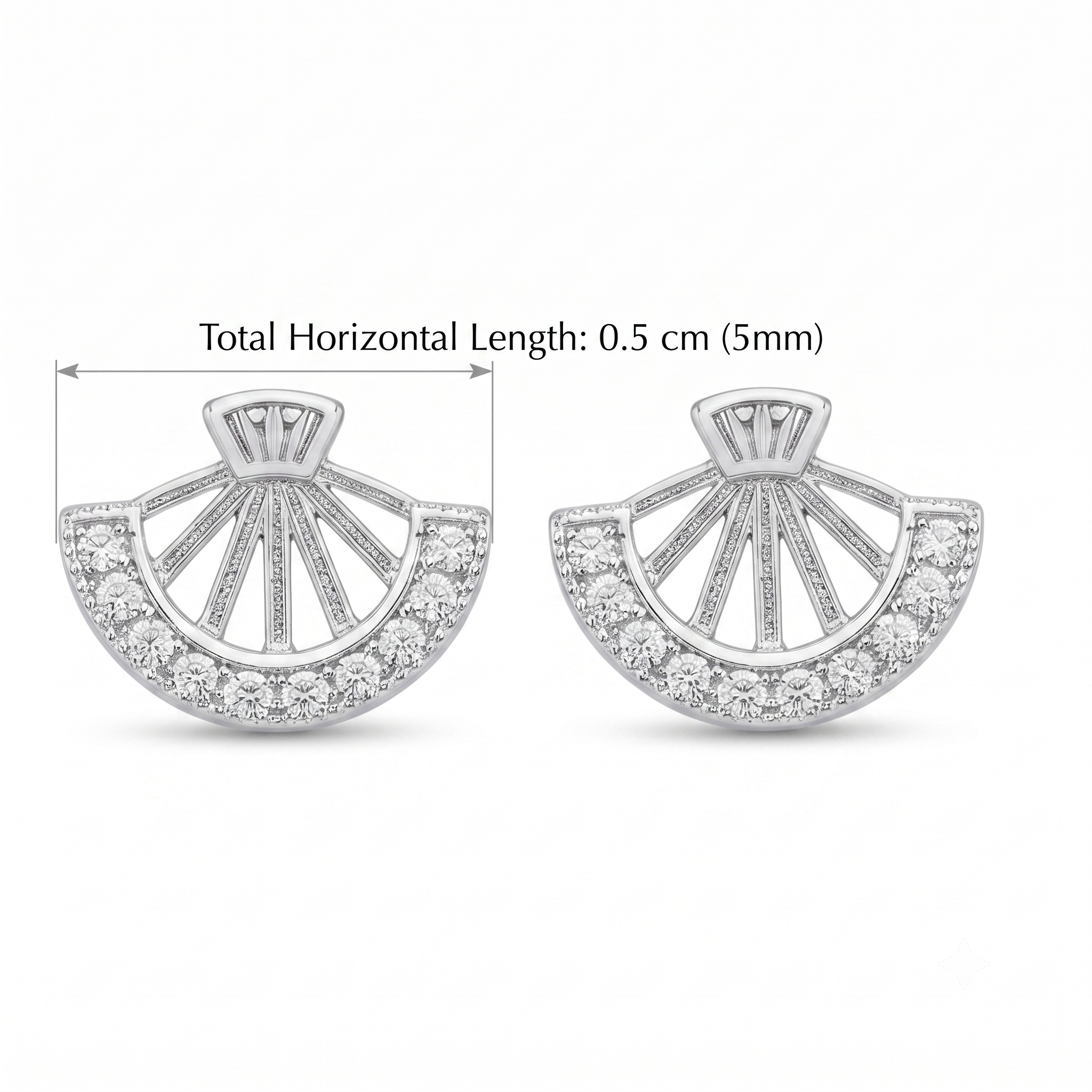 Silver Fan Crystal Stud Earrings