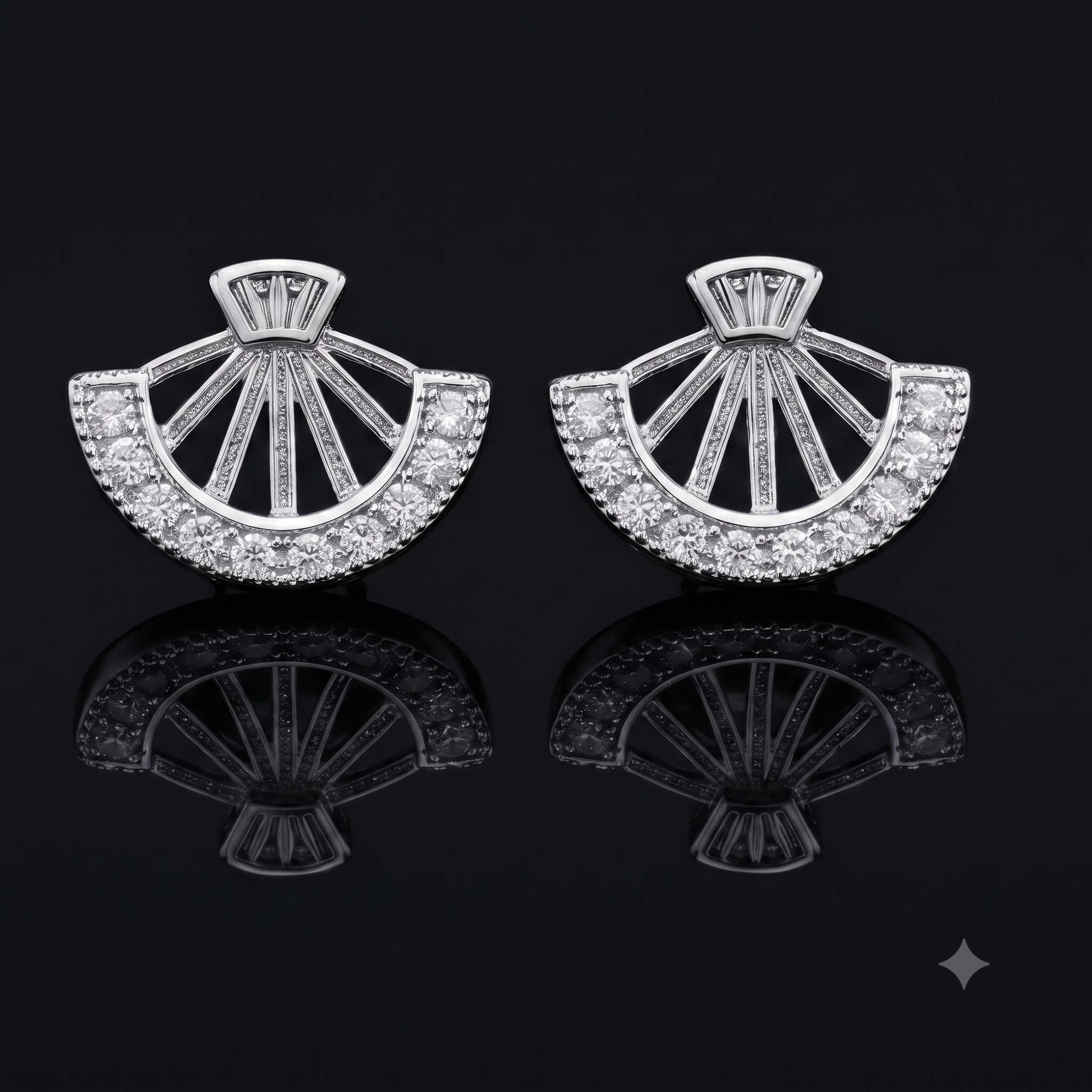 Silver Fan Crystal Stud Earrings