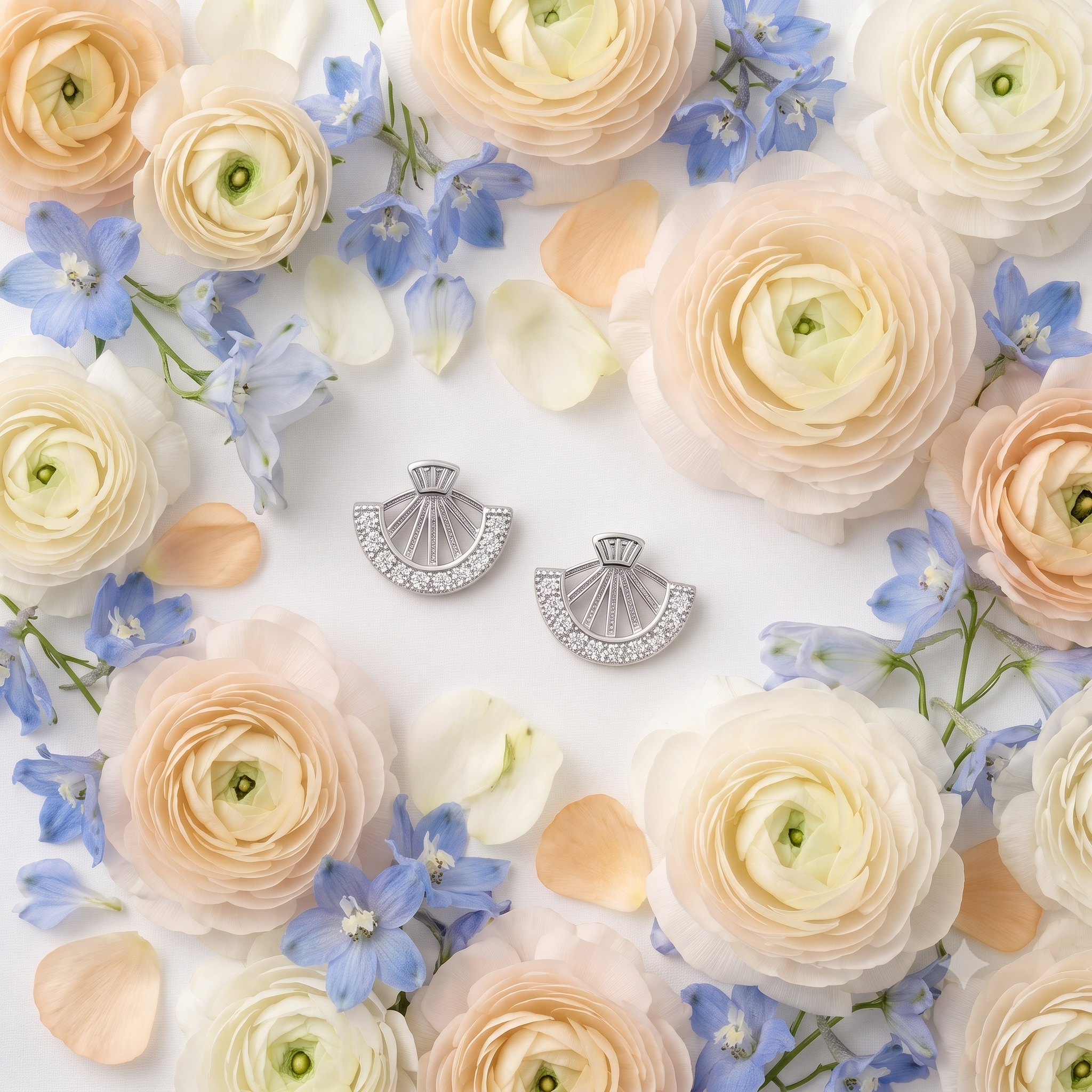 Silver Fan Crystal Stud Earrings