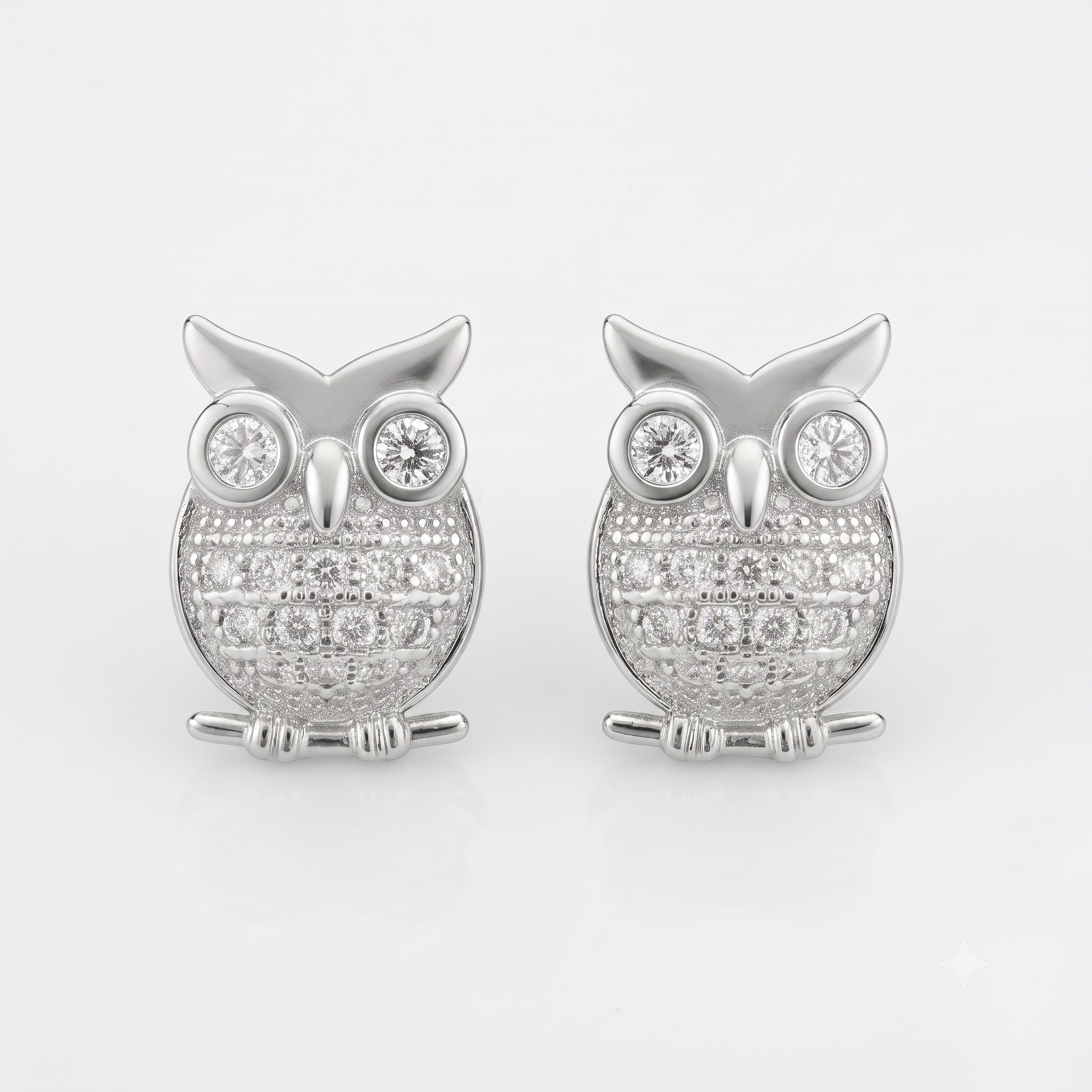 Silver Owl Crystal Stud Earrings