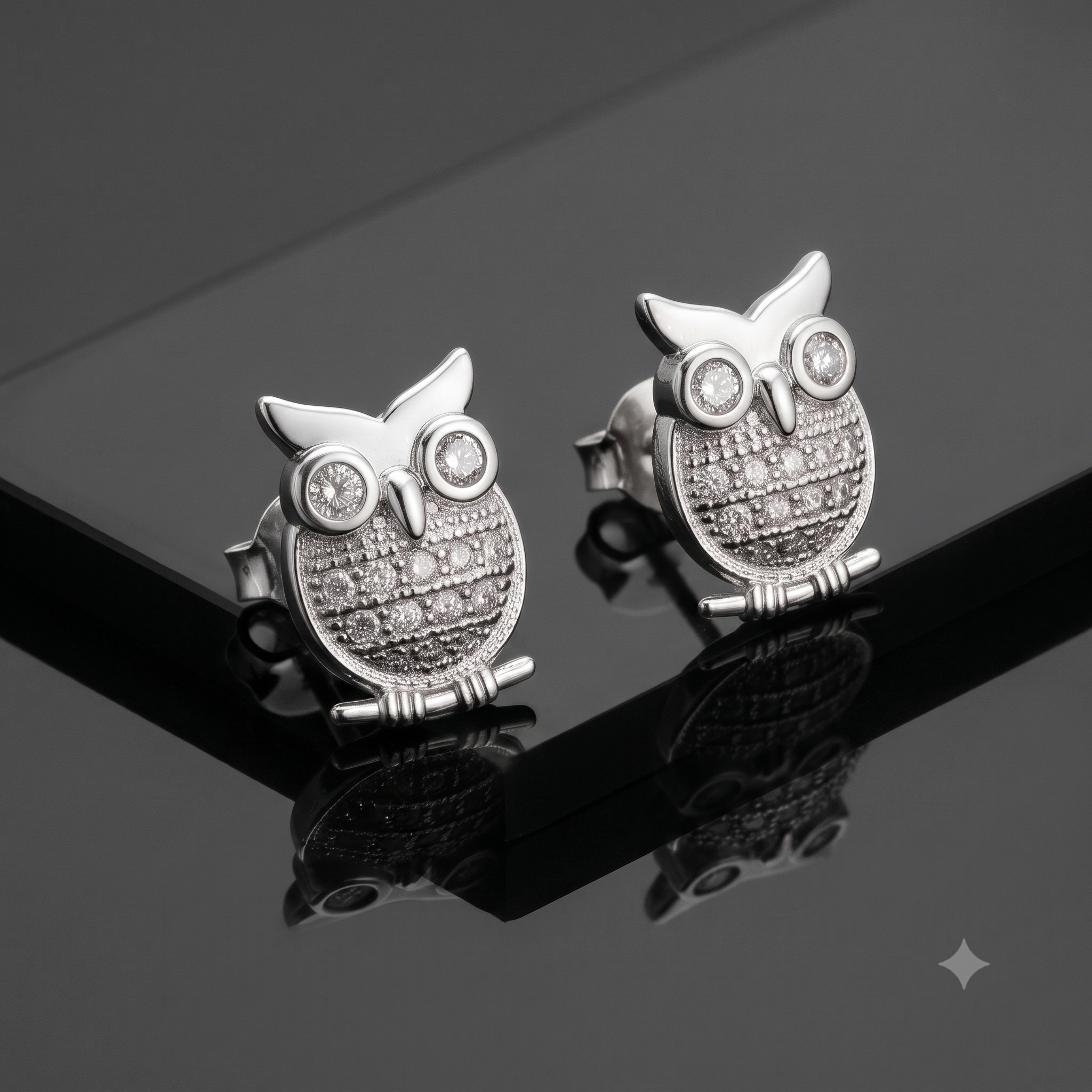 Silver Owl Crystal Stud Earrings