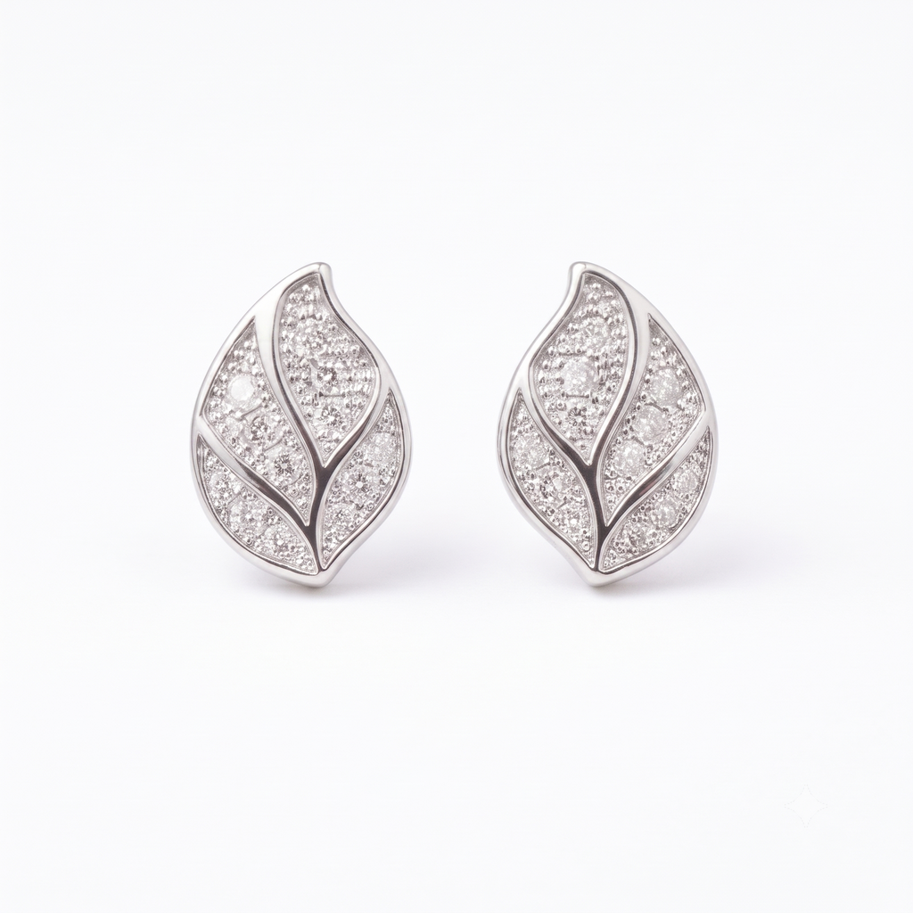 Silver Leaf Crystal Stud Earrings