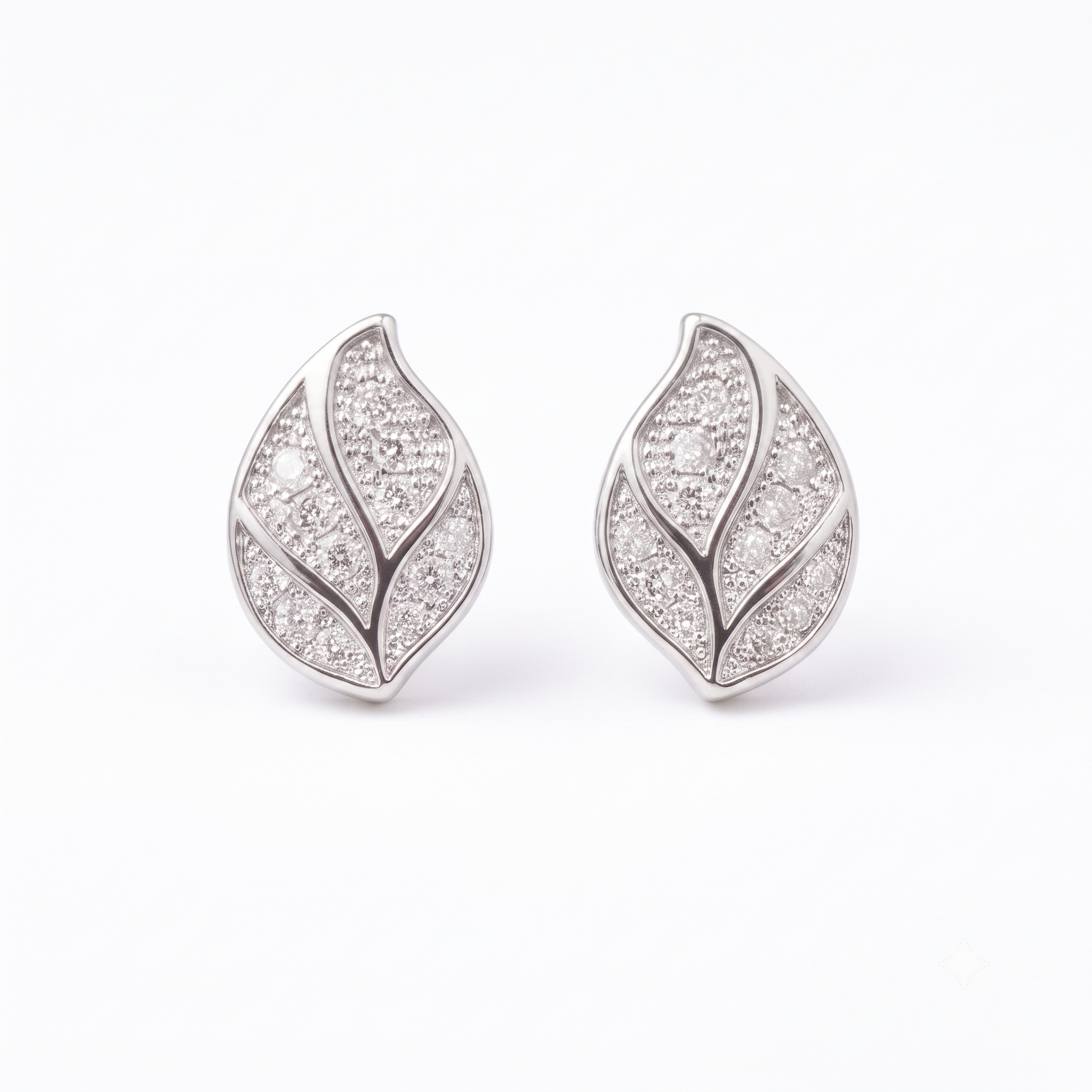 Silver Leaf Crystal Stud Earrings