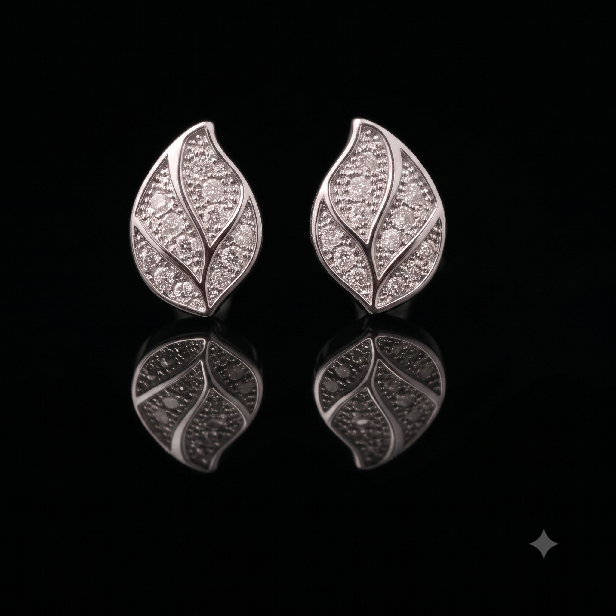 Silver Leaf Crystal Stud Earrings