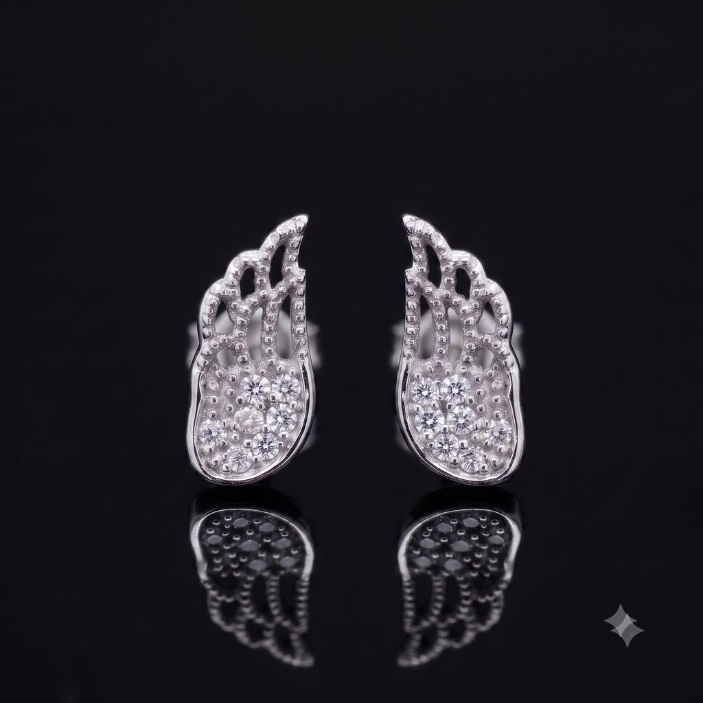 Silver Angel Wing Crystal Stud Earrings