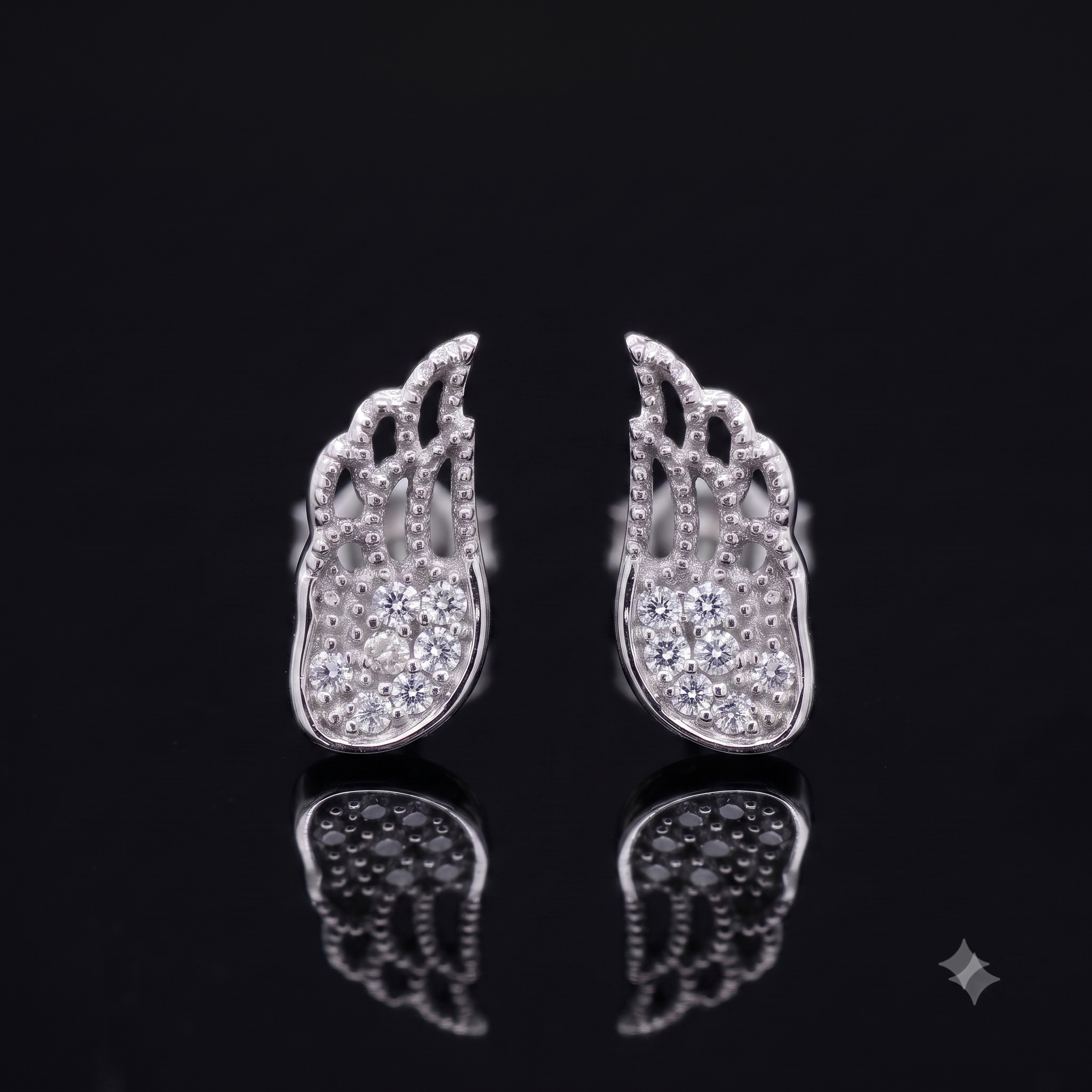 Silver Angel Wing Crystal Stud Earrings
