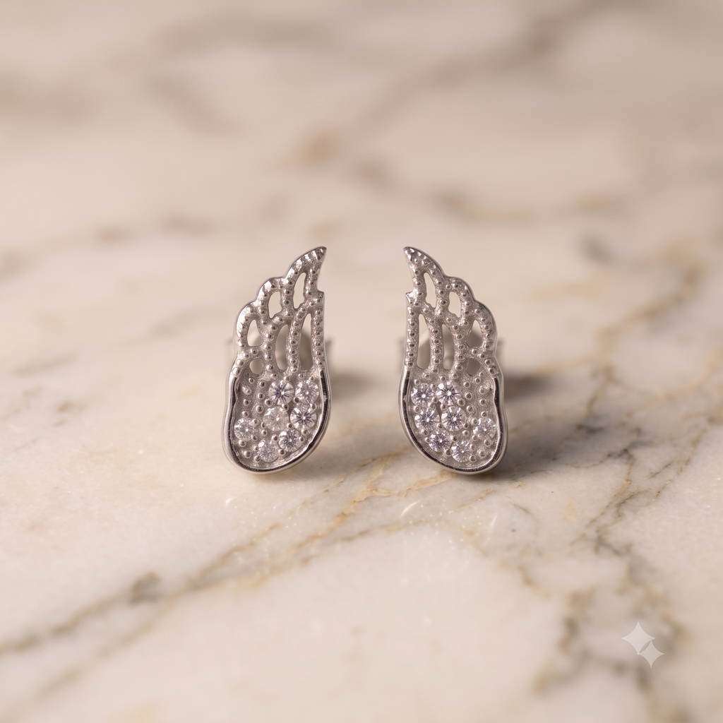 Silver Angel Wing Crystal Stud Earrings